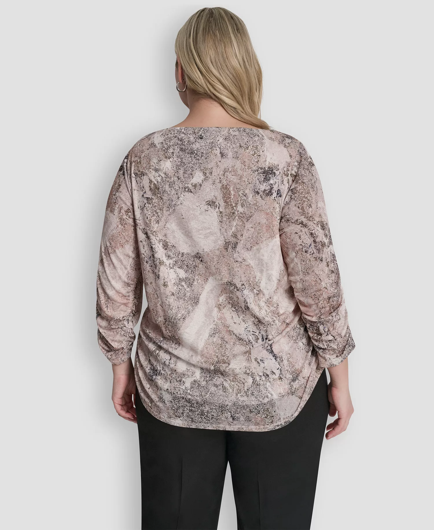 Plus Size Boat Neck Long-Sleeve Top - Coconut/Travertine Multi - 1X