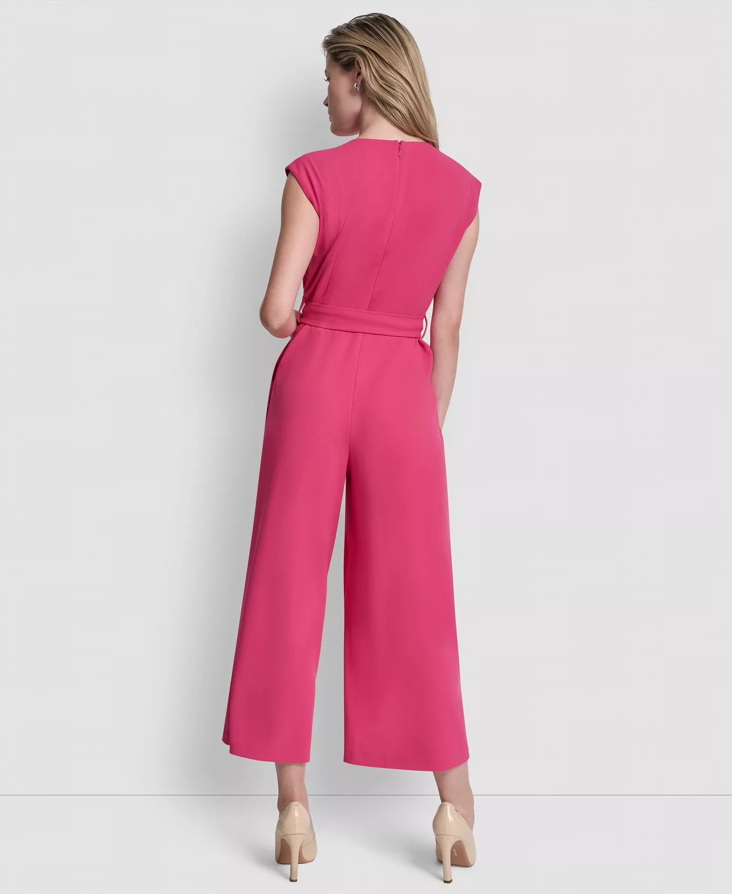 Women's Cap-Sleeve Jewel Neck Cropped Jumpsuit - Hot Pink - 10