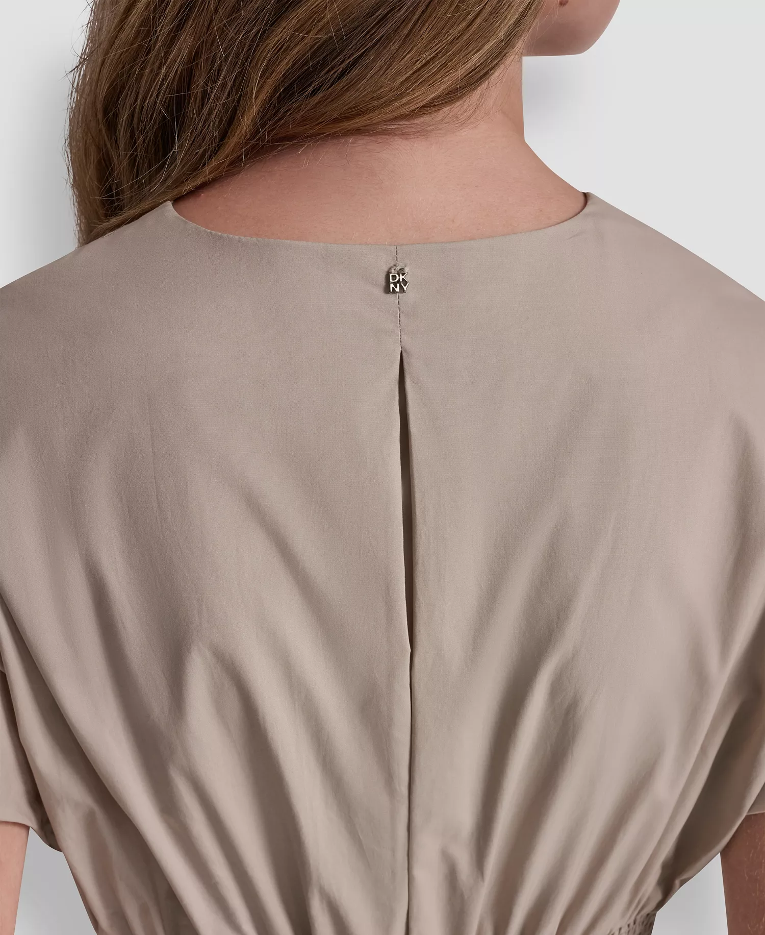 Women's Poplin Smocked-Waist V-Neck Midi Dress - Pebble - L