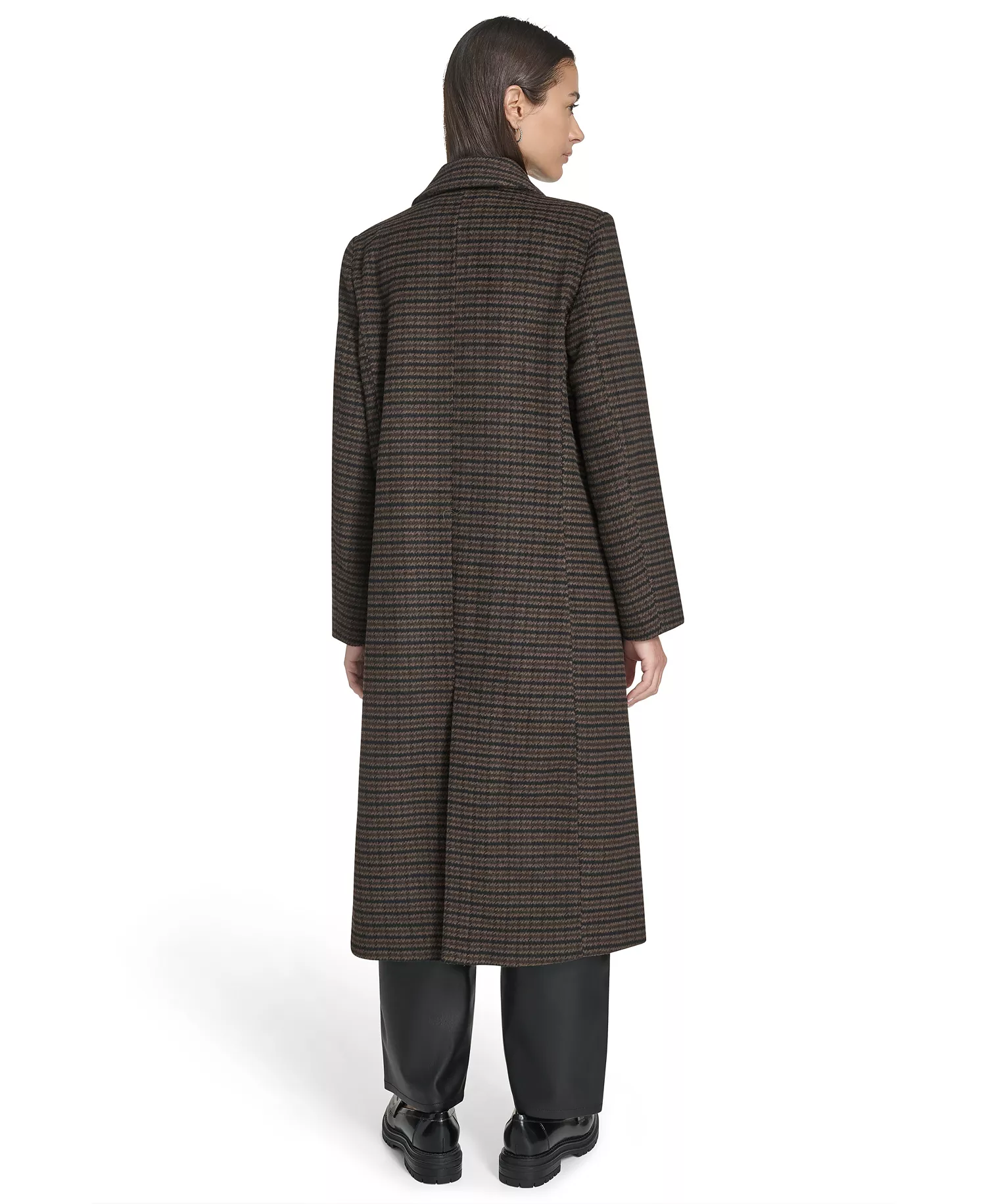 Women's Regular Double Breasted Blazer Coat - Black/Brown Houndstooth - L