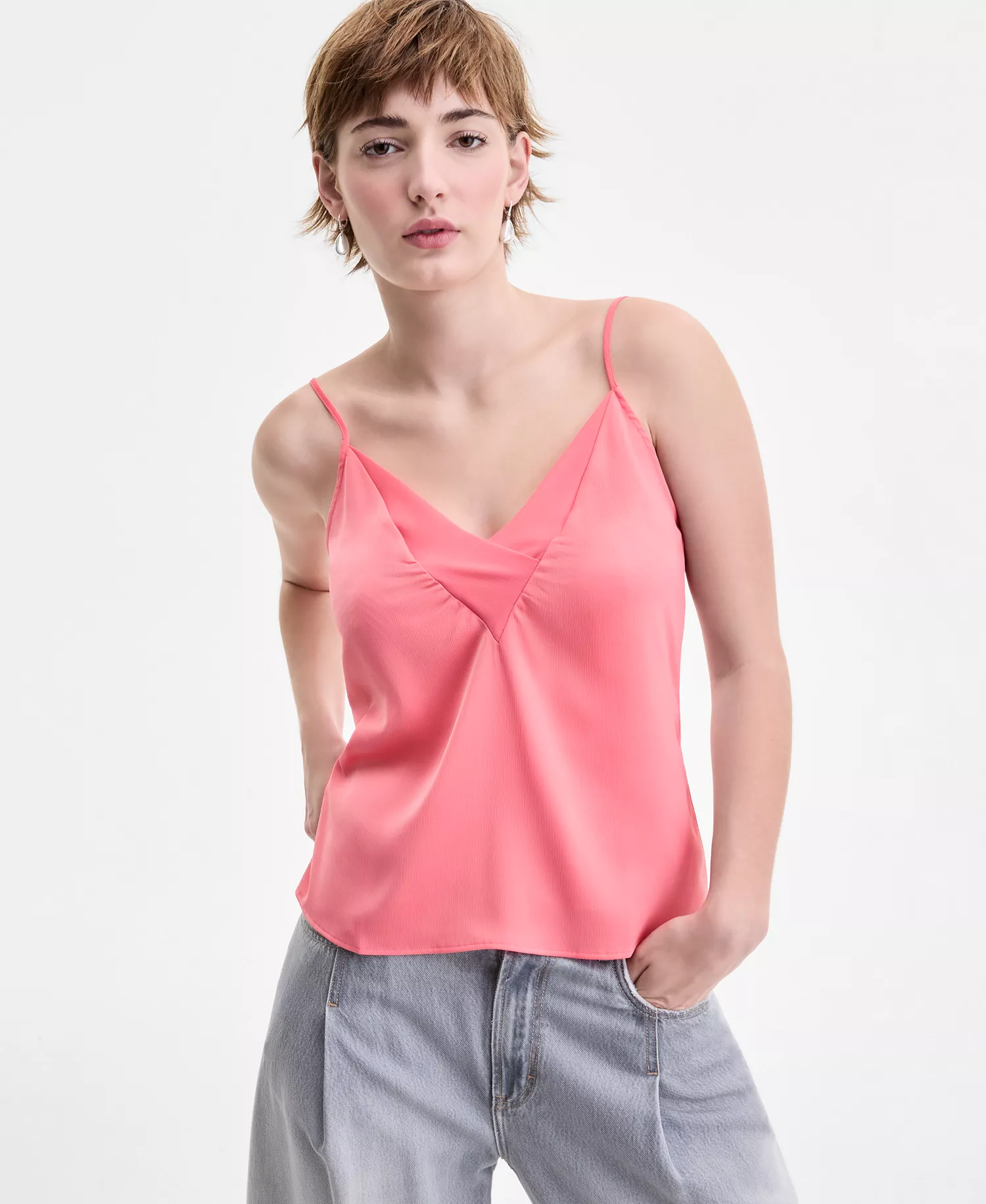 Women's Crossover V-Neck Camisole Top - Med Pink - 0