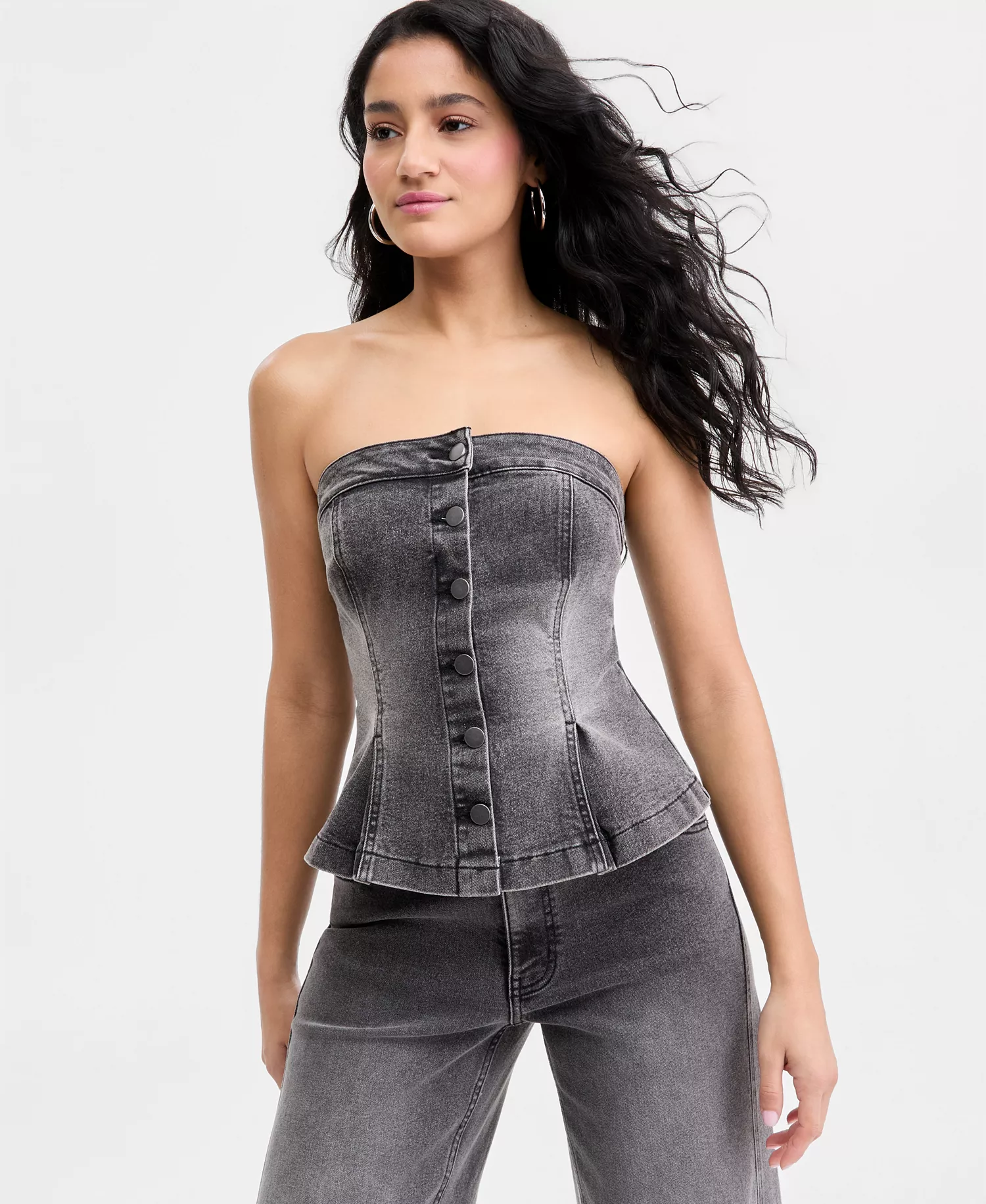Women's Denim Button-Front Bustier, Macy's Exclusive - Grey Wash - L