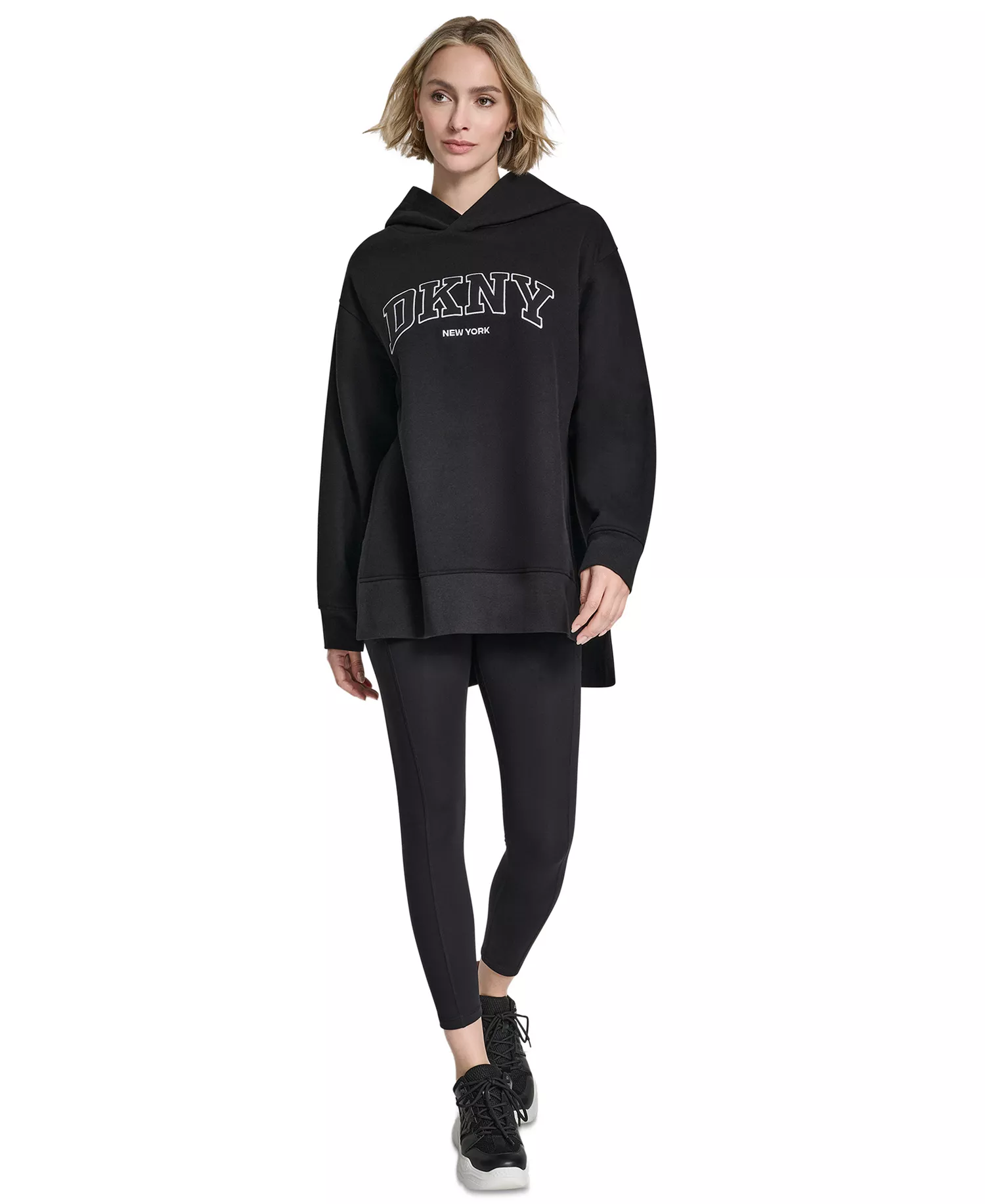Women's 3D Puff Applique Varsity Logo Oversized Hoodie - Black - L