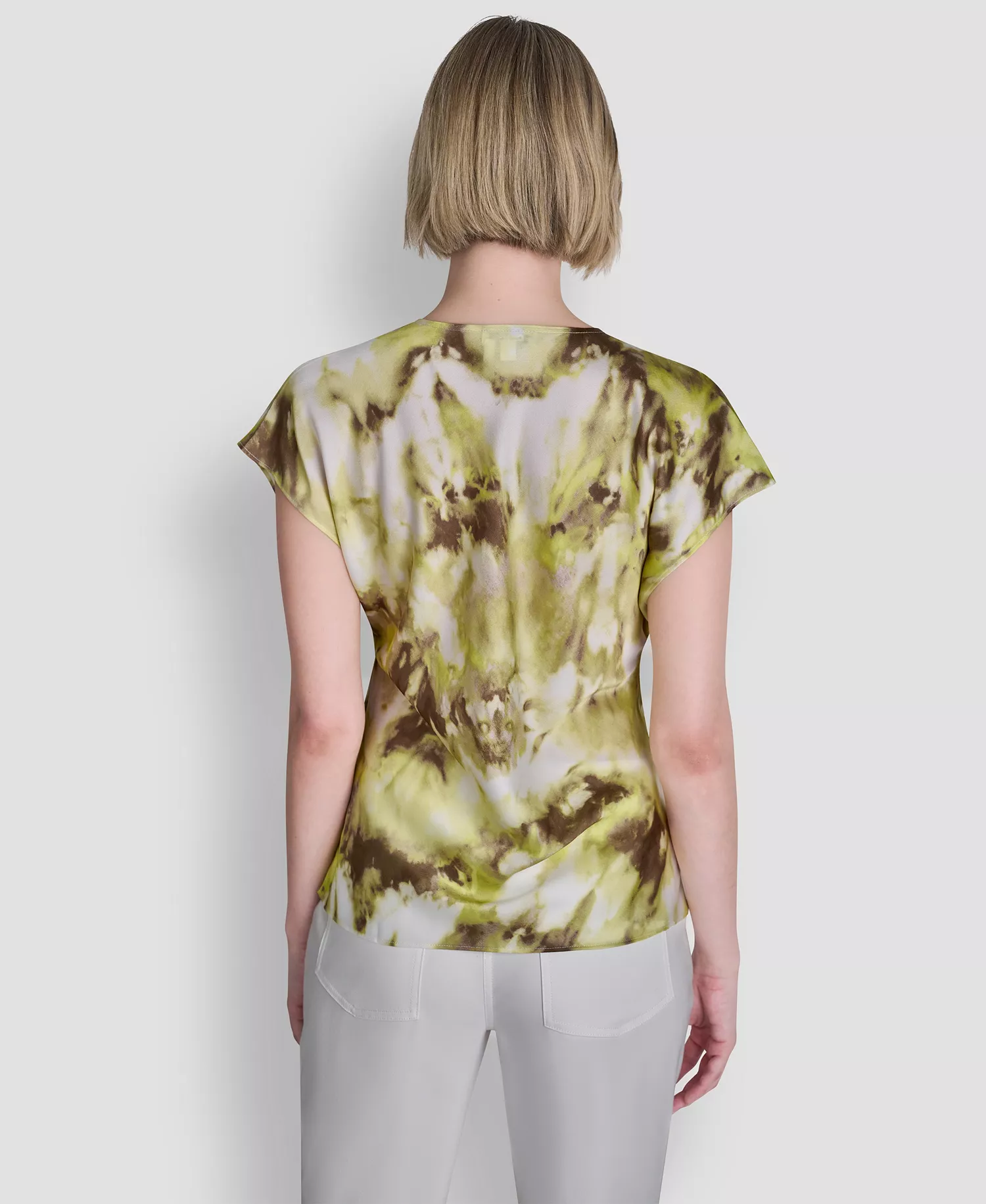 Women's Printed Woven Short-Sleeve V-Neck Blouse - Sage/limeade Multi - L