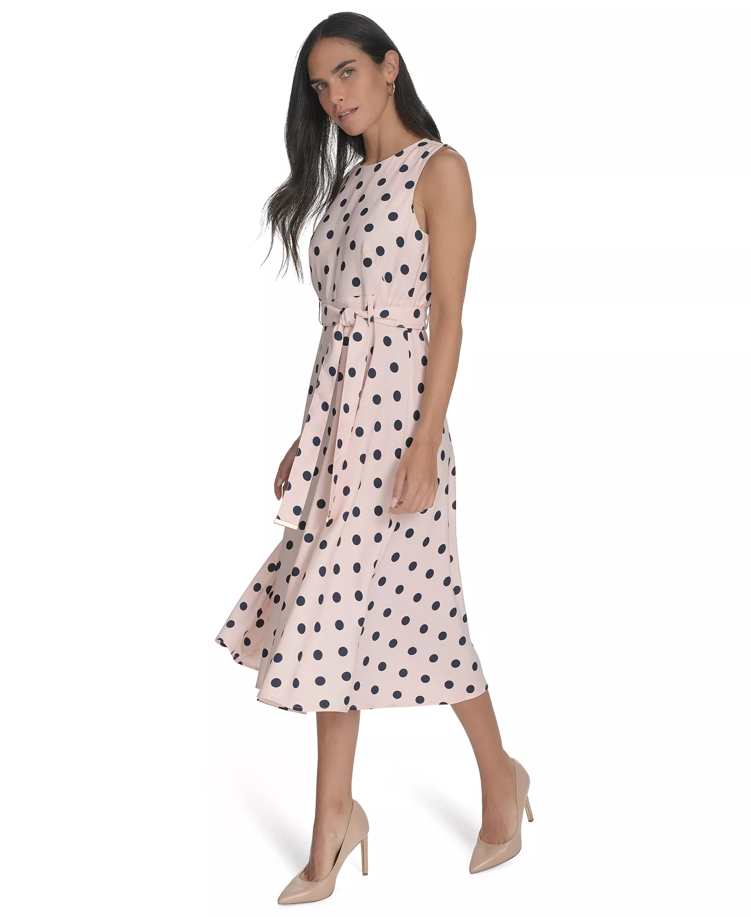 Women's Belted Dot Printed Midi Dress - Blossom Indigo - 0P