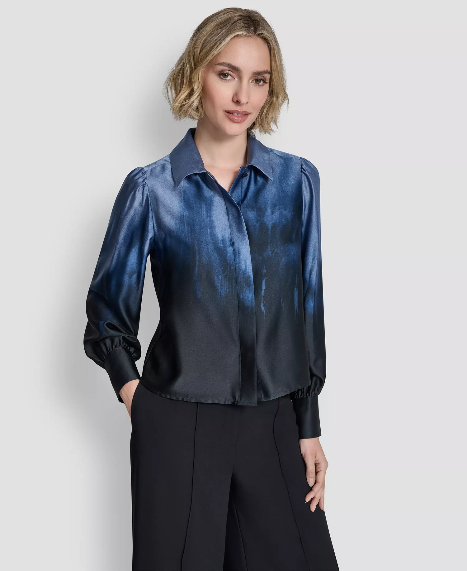 Women's Balloon-Sleeve Blouse - Hudson Blue/liberty Sky - L