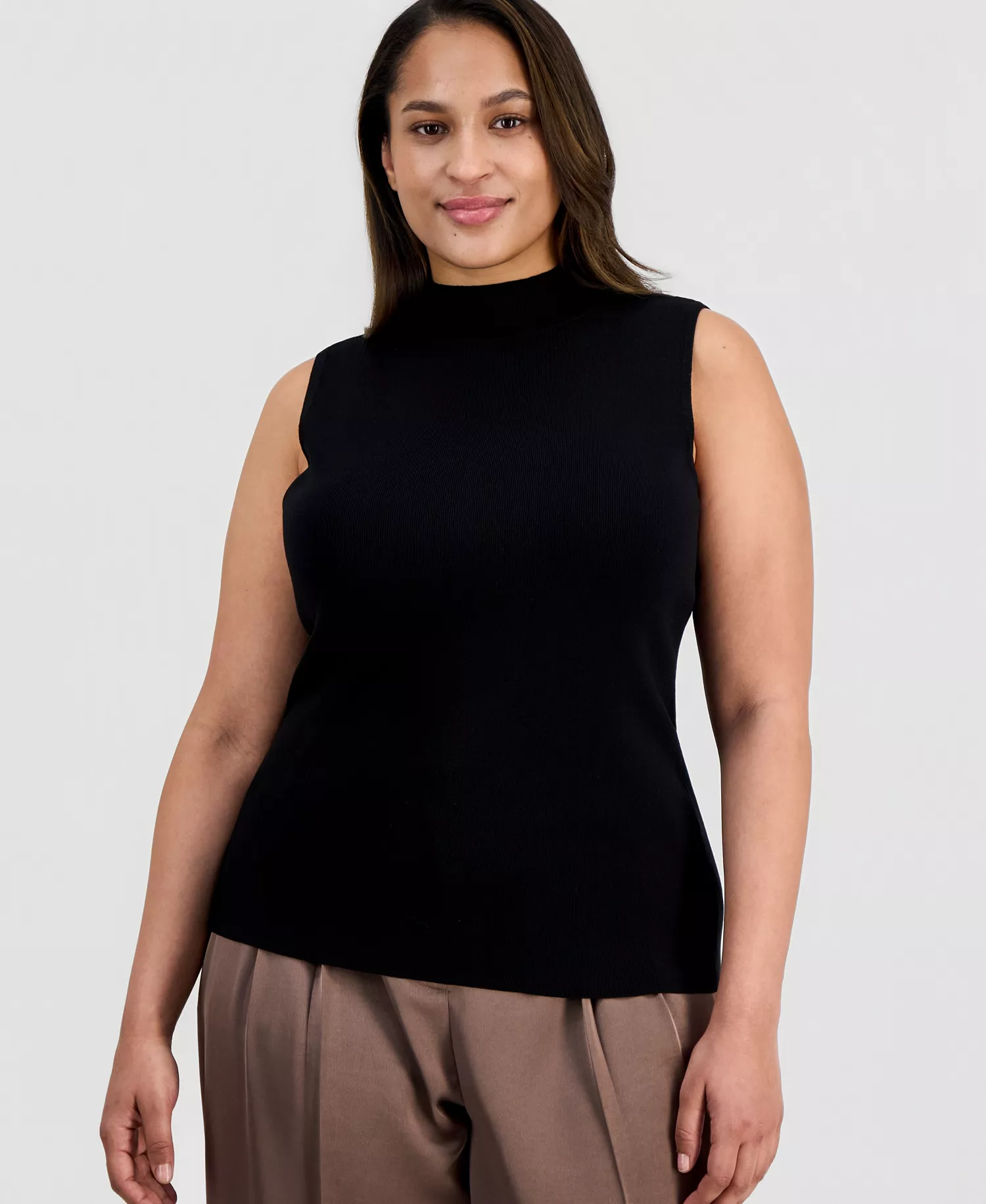 Plus Size Mock-Neck Sleeveless Sweater - Black - 1X