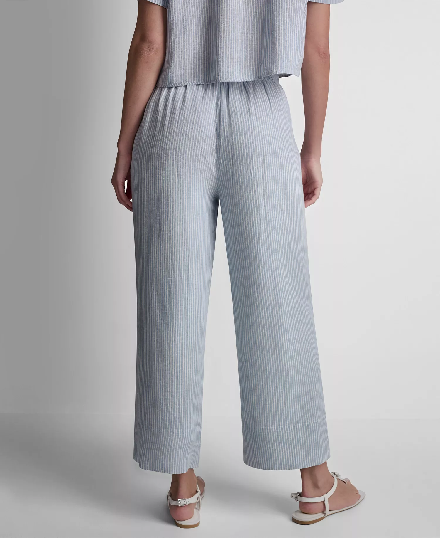 Petite Linen-Blend High-Waist Wide-Leg Drawstring Pants - Lex Chambray - PL
