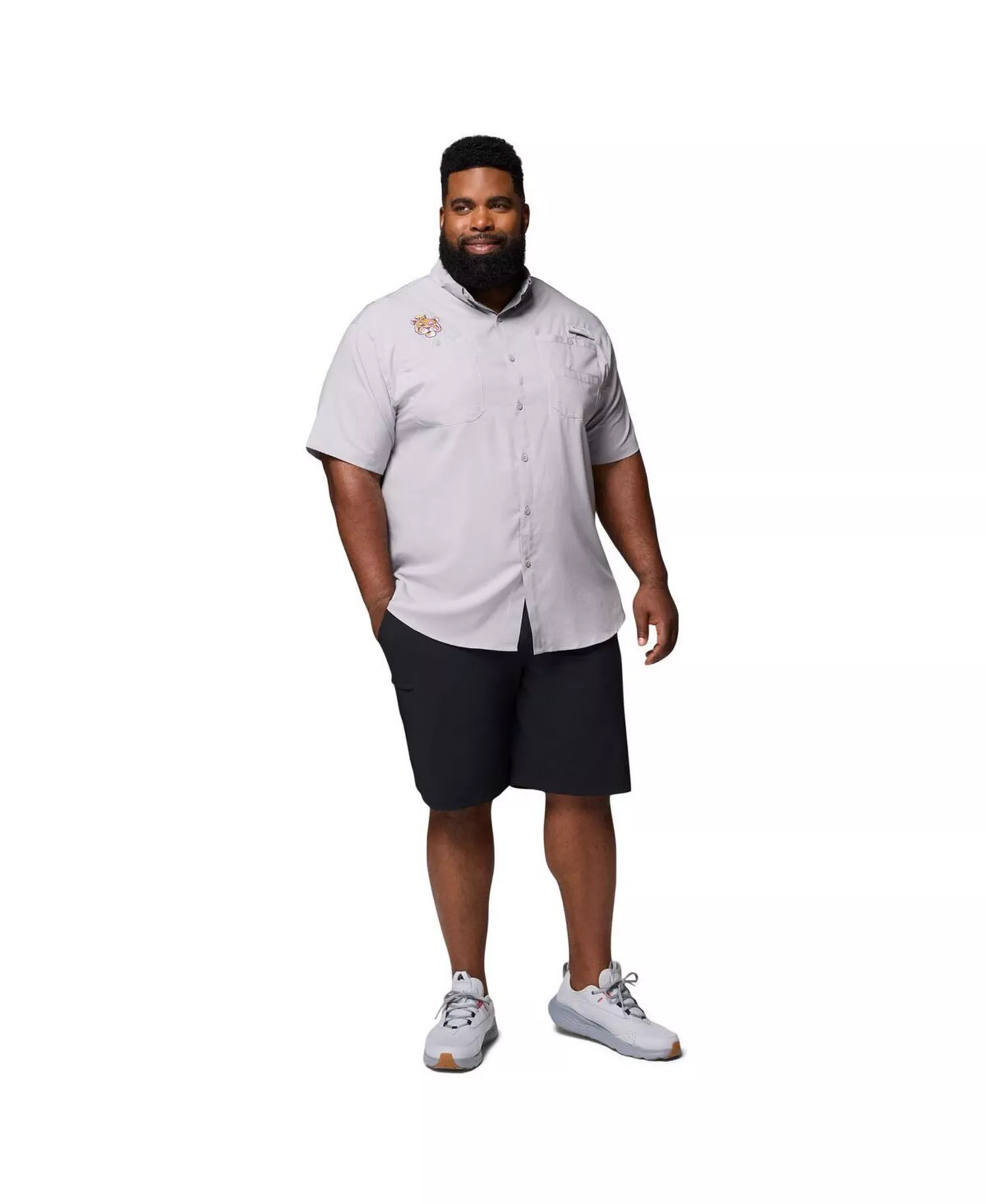 Men's Gray LSU Tigers Big Tall Tamiami Omni-Shade Button-Down Shirt - Gray - 2XT