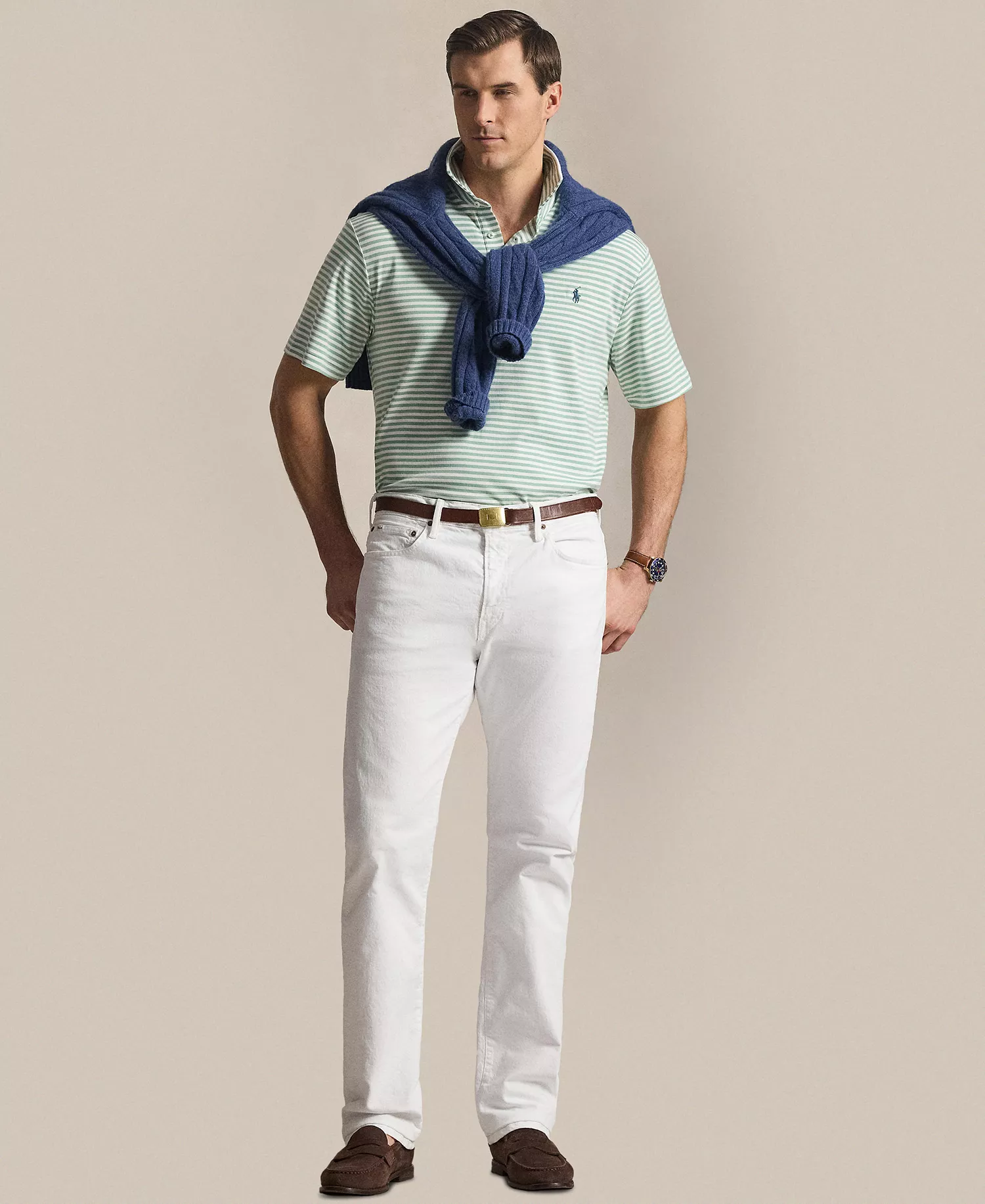 Men's Big & Tall Striped Polo Shirt - Faded Mint/White - 2LT