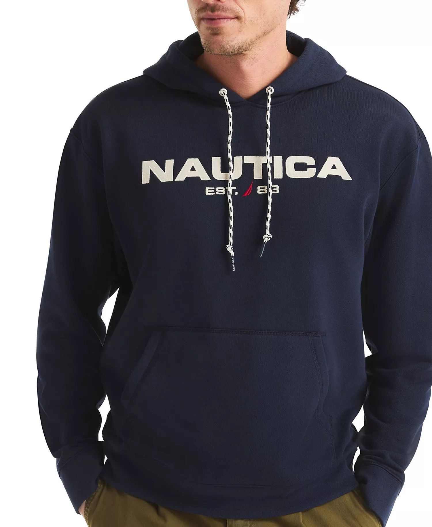 Men's Logo Details Relaxed-Fit Pull-On Hoodie - Navy Seas - L