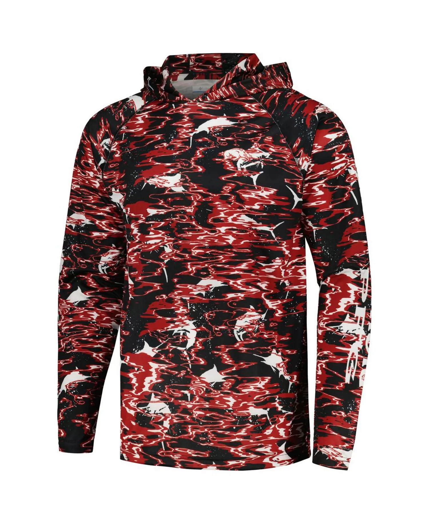 Men's  Black Arkansas Razorbacks PFG Terminal Tackle Omni-Shade Rippled Long Sleeve Hooded T-shirt - Black - L