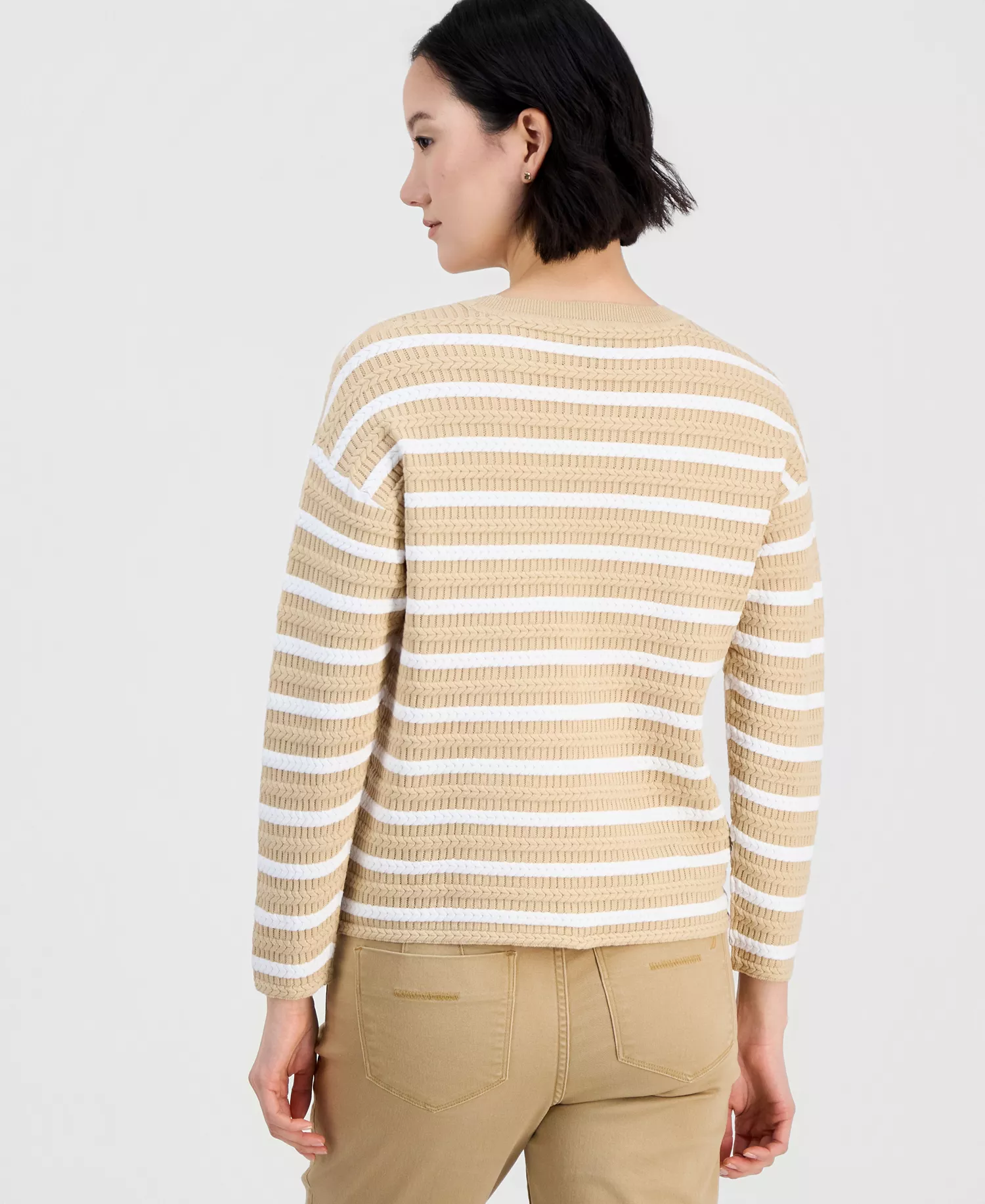 Jeans Women's Striped Braided Pointelle Sweater - Irish Crm Mlt - L