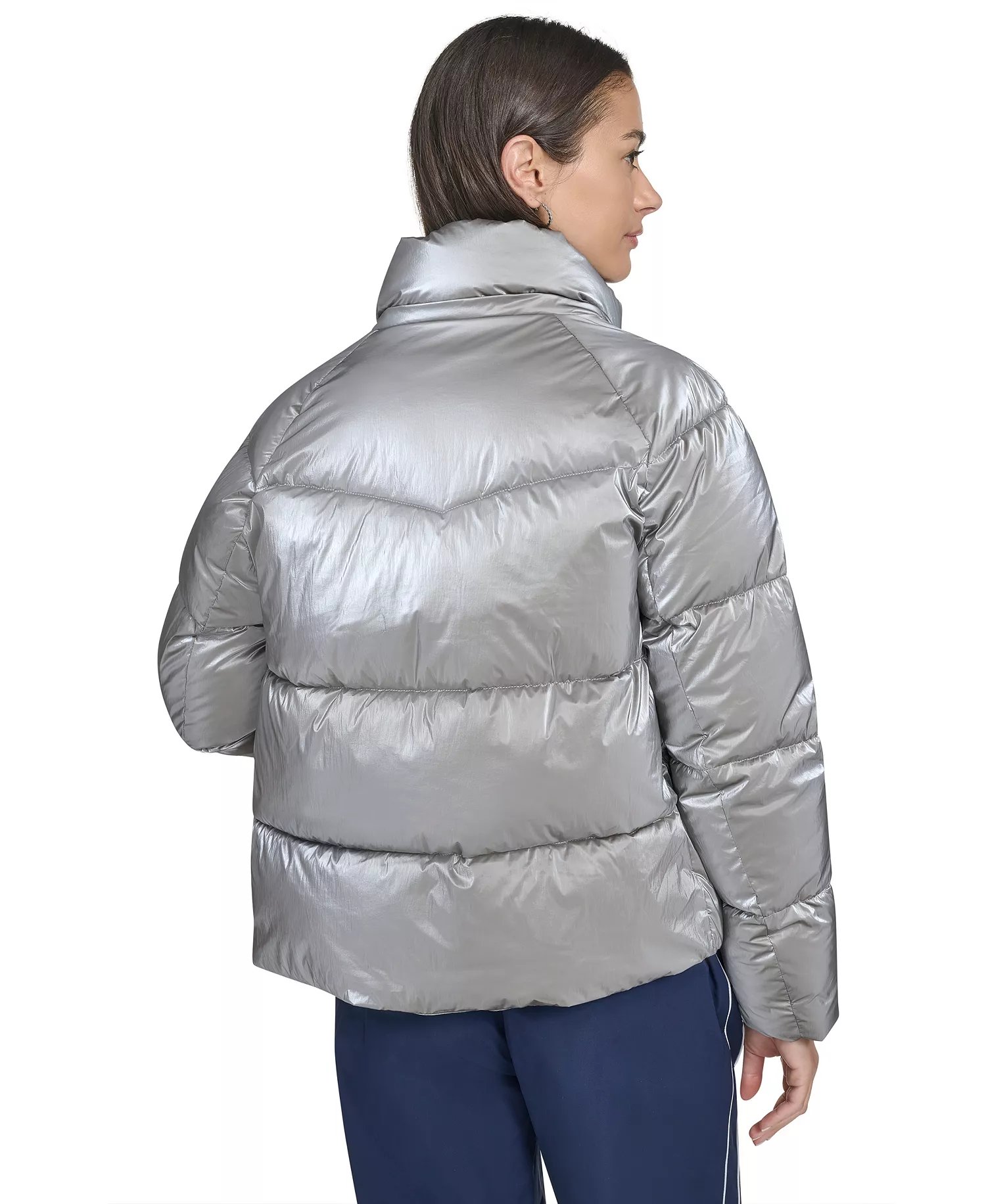 Women's Regular Quilted Hooded Puffer Jacket - Silver - L
