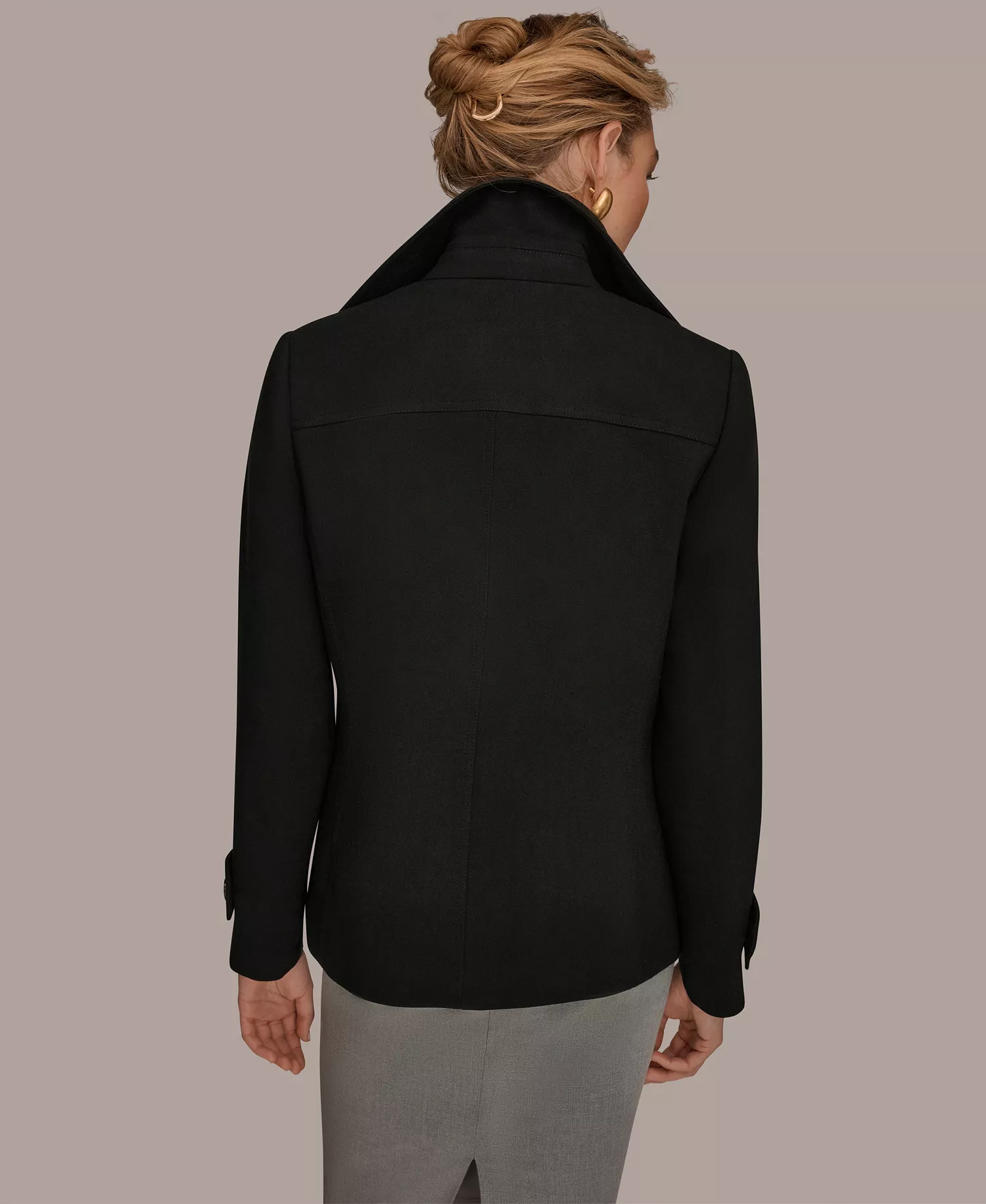 Women's Short Crepe Notch Collar Trench Coat - Black - L