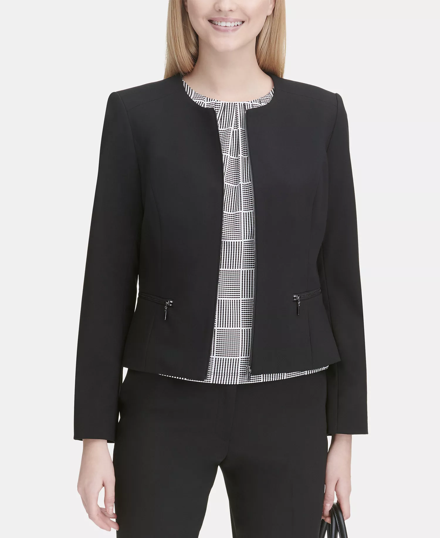 Collarless Blazer - Black - 0