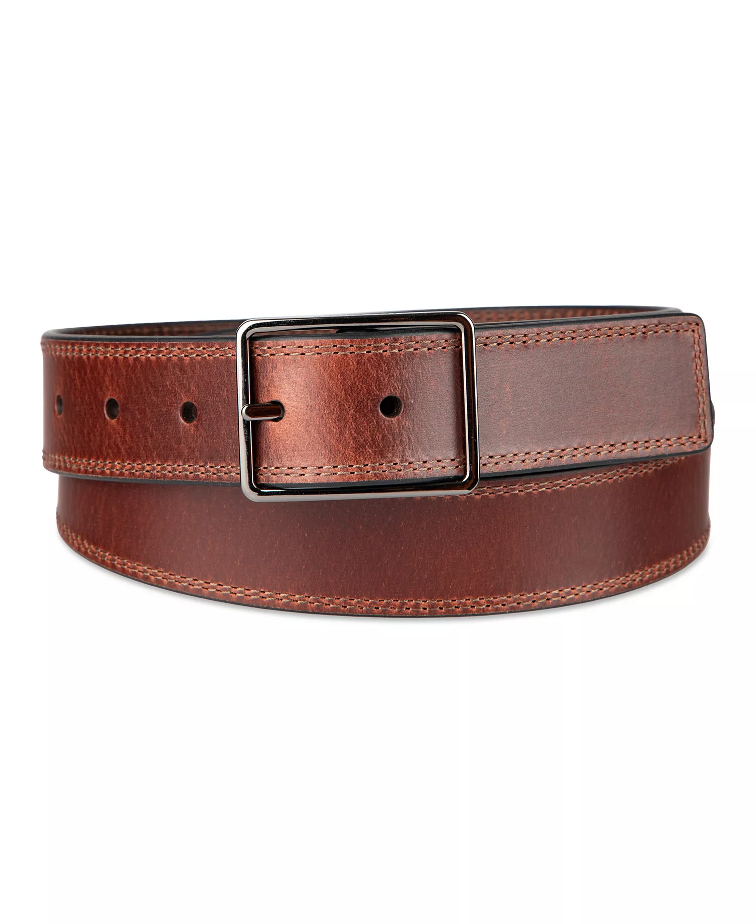 Men's Casual Center Bar Buckle Leather Belt - Chocolate Brown - L (38-40)