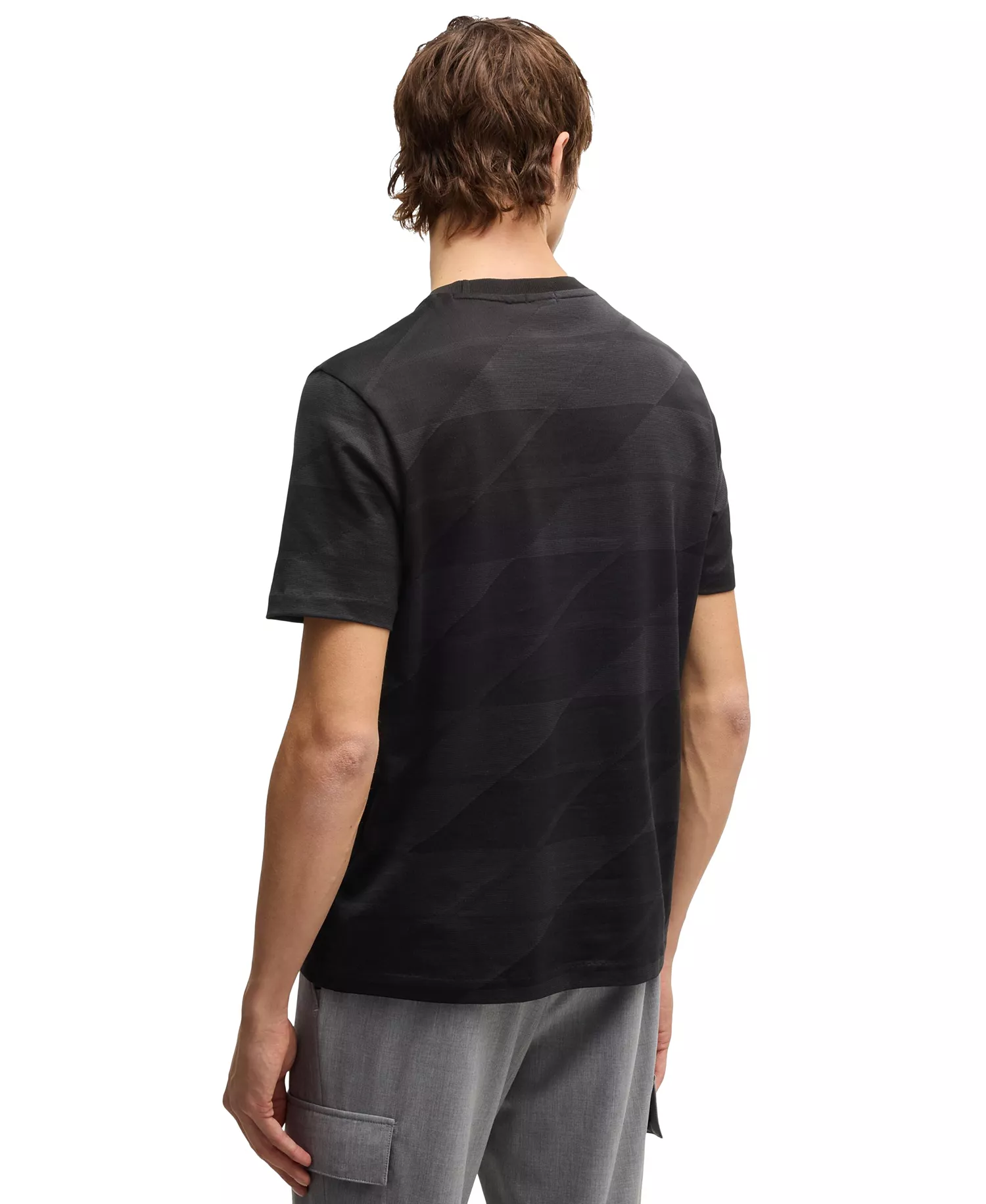 Men's Two-Tone Jacquard T-Shirt - Black - 2XL