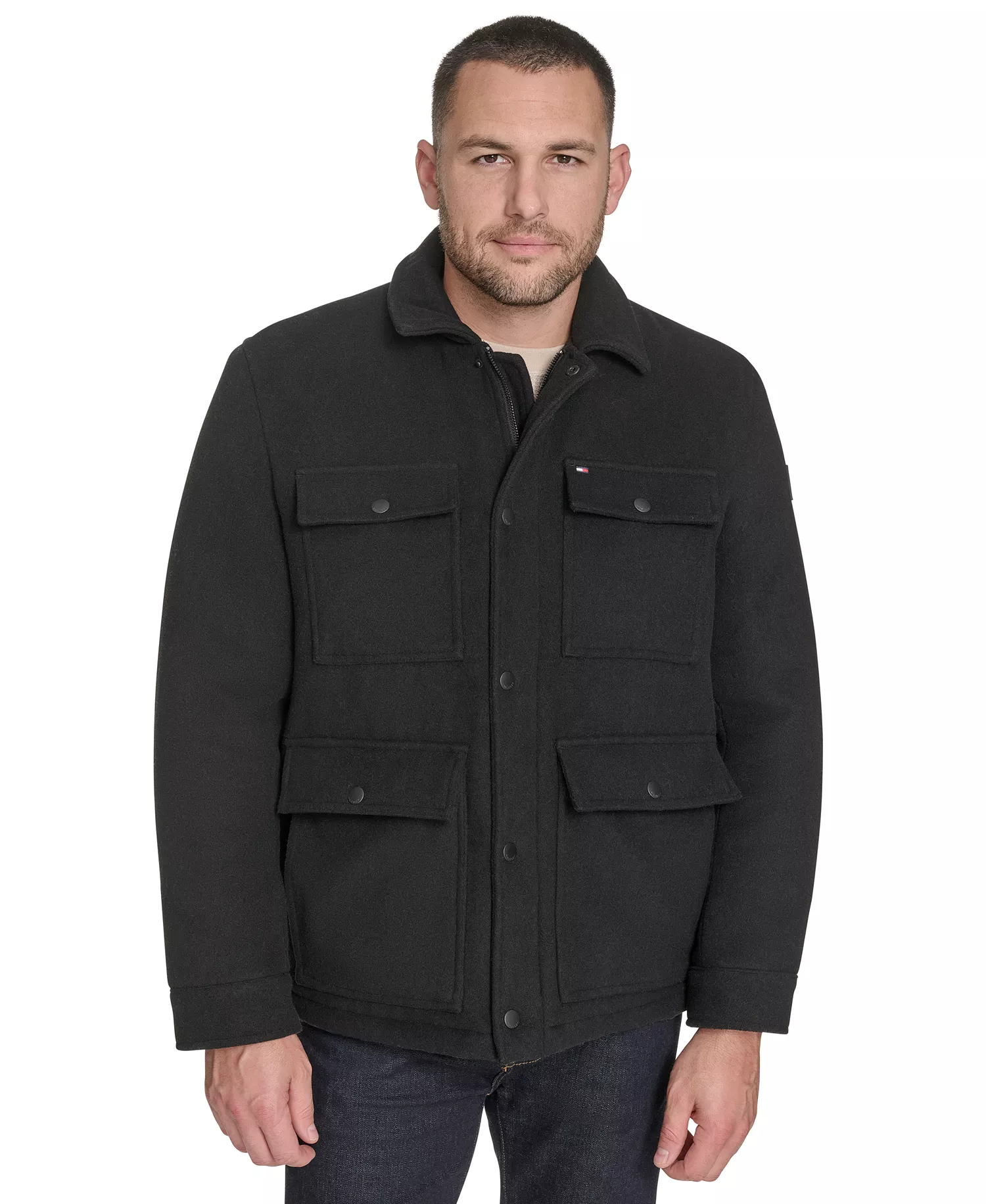 Men's Wool Blend Field Jacket - Black - 2XL