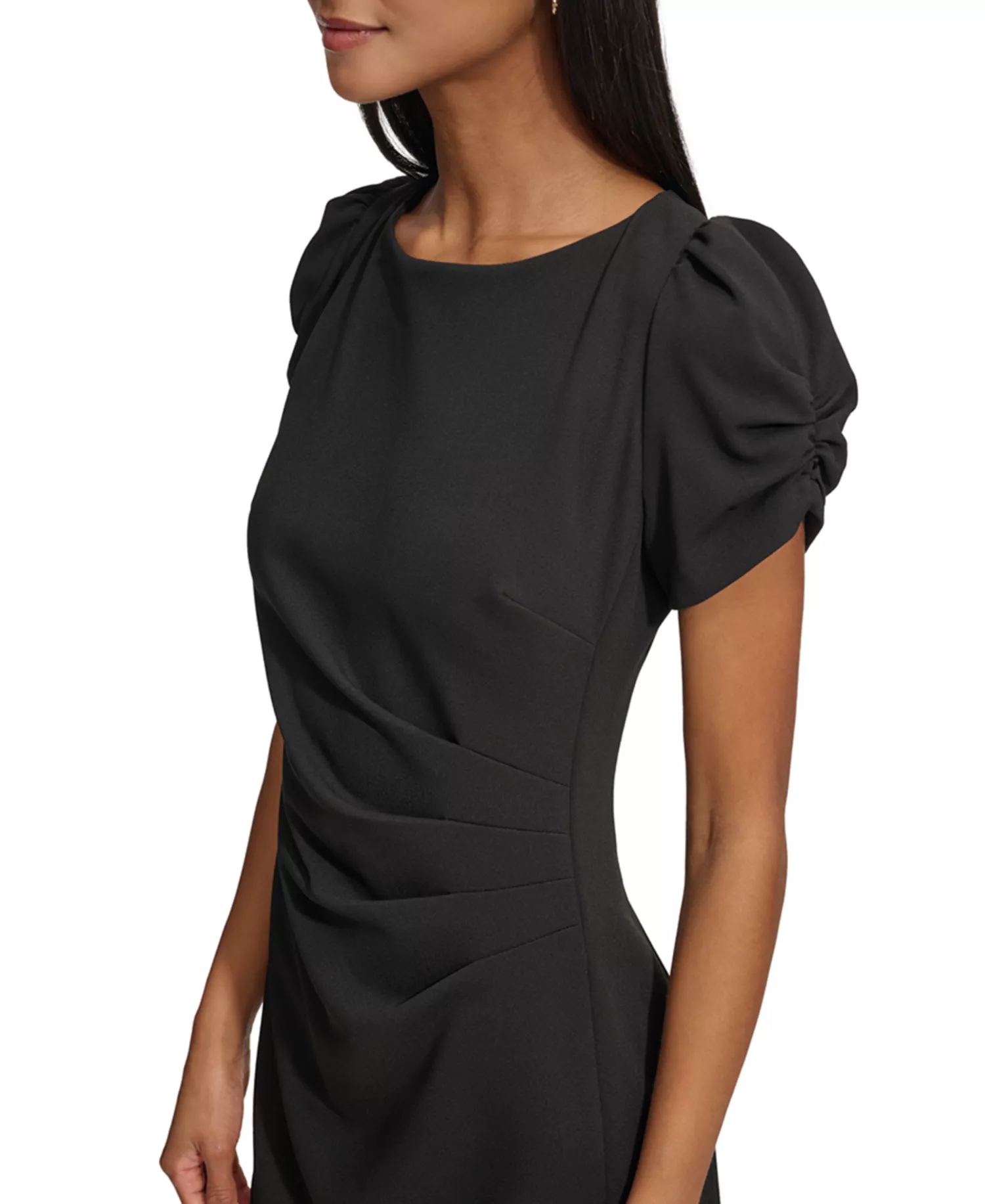 Women's Puff-Sleeve Side-Pleated Dress - Black - 0