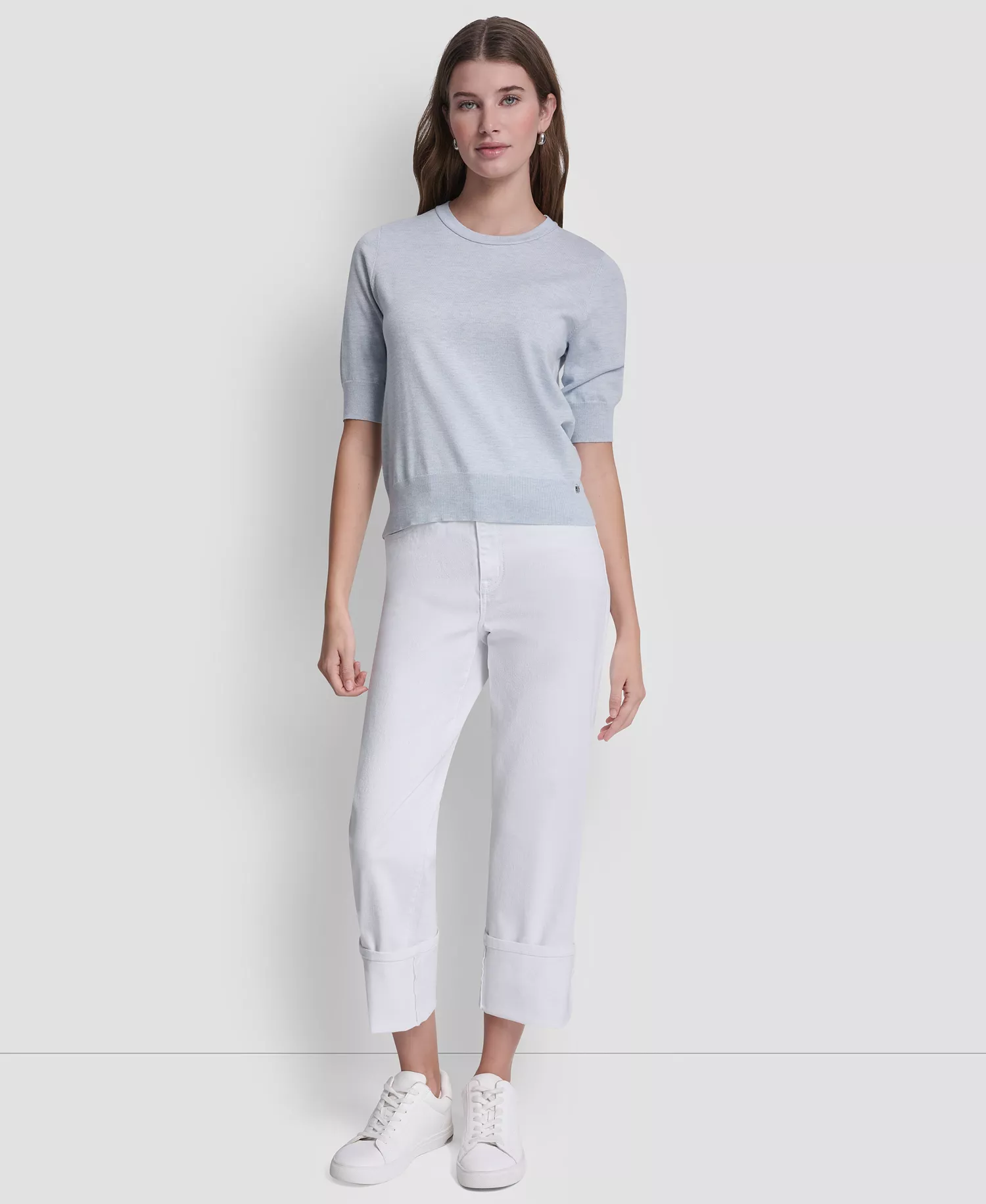 Women's Elbow-Sleeve Crew Neck Sweater - Frst Blu Heather - L