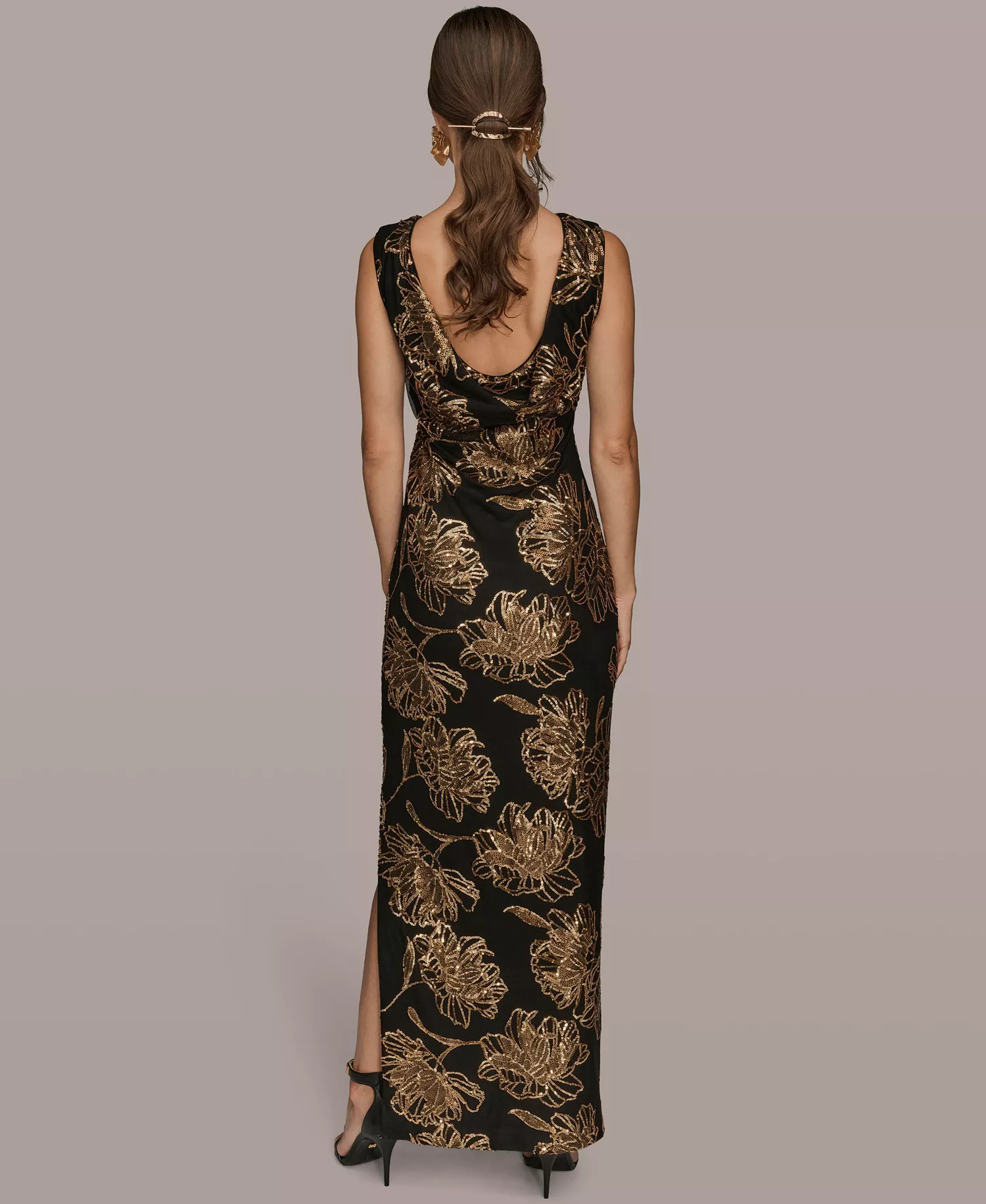 Women's Embellished Crew Neck Maxi Dress - Black/Gold - 12