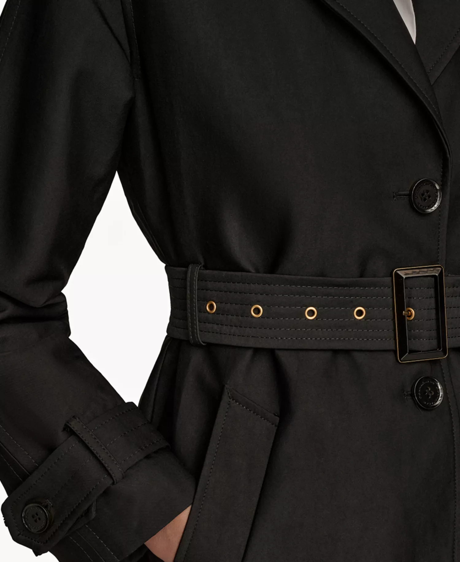 Women's Single-Breasted Belted Trench Coat - Black - L