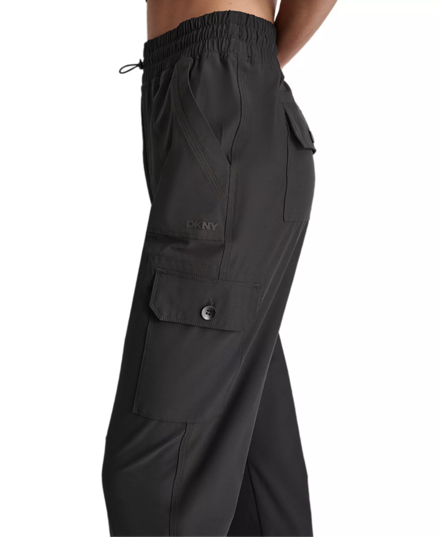 Women's Drawcord-Waist Cargo Jogger Pants - Black - L