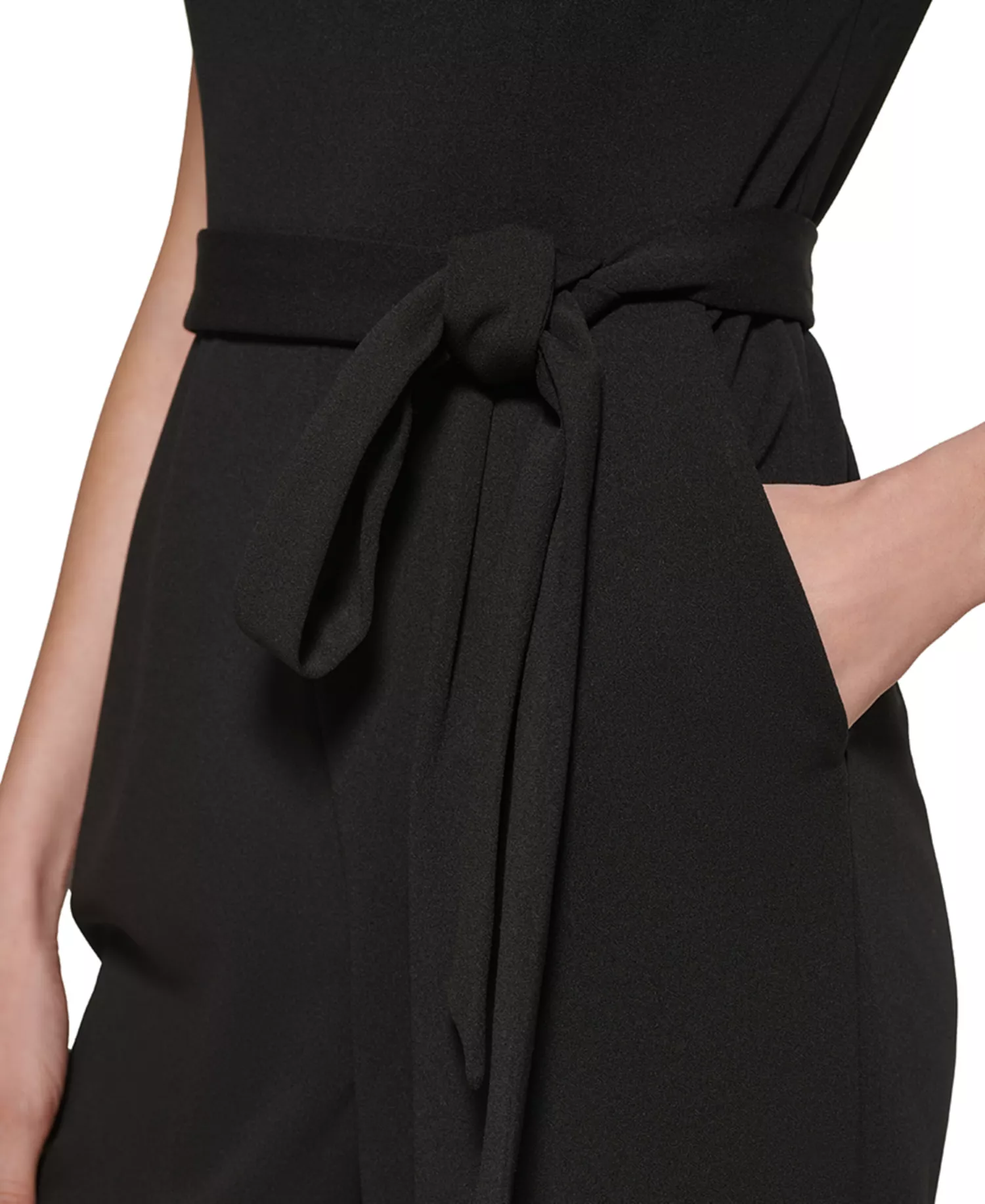 Petite Puff-Sleeve Belted Jumpsuit - Black - 10P