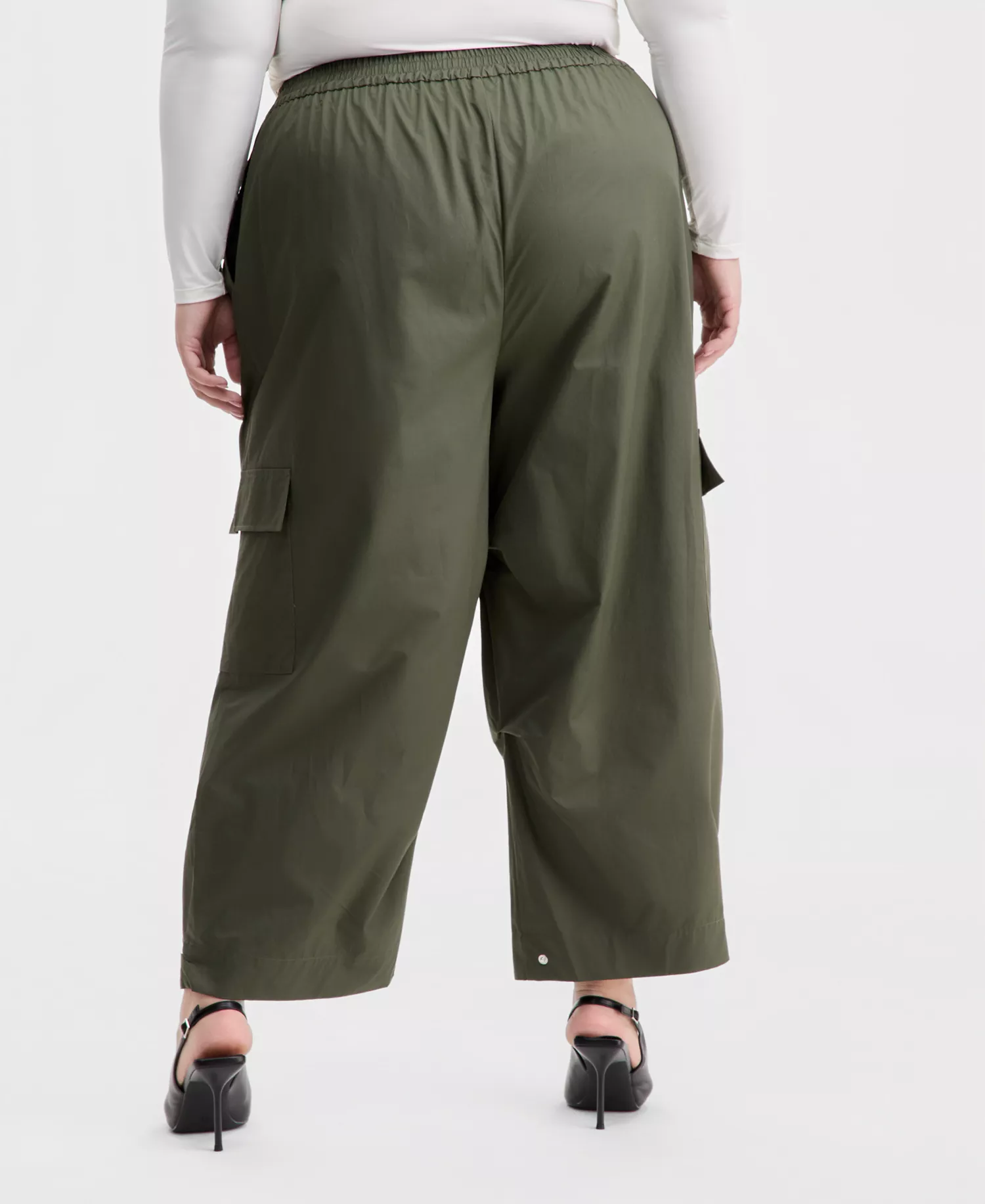 Trendy Plus Size Cotton Wide-Leg Cargo Pants, Macy's Exclusive - Dusty Green - 0X