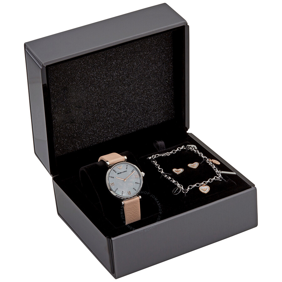 Emporio Armani Quartz Mother of Pearl Dial Ladies Watch and Jewelry Set