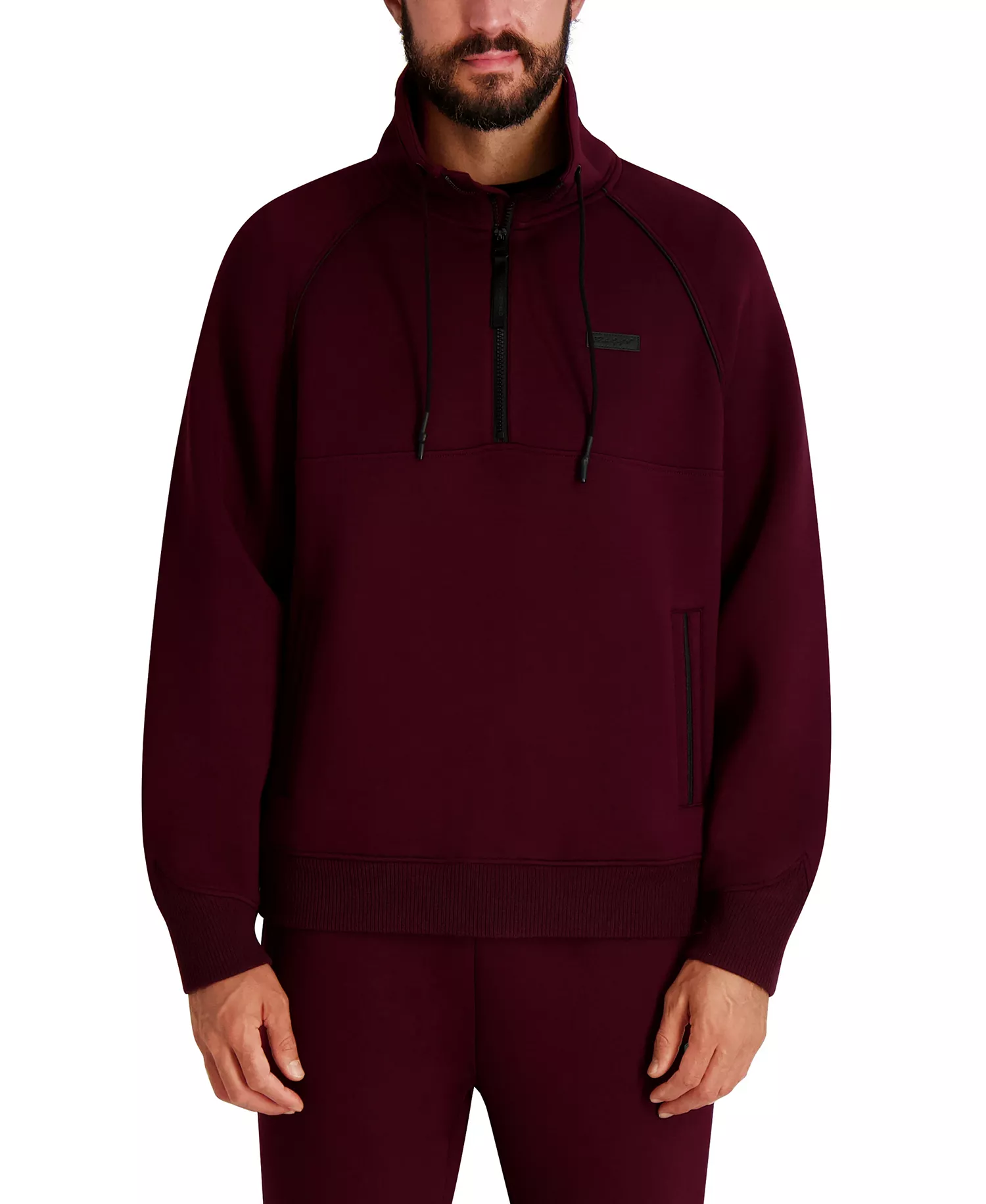 Men's Stand Collar Half-Zip Sweatshirt - Wine - L