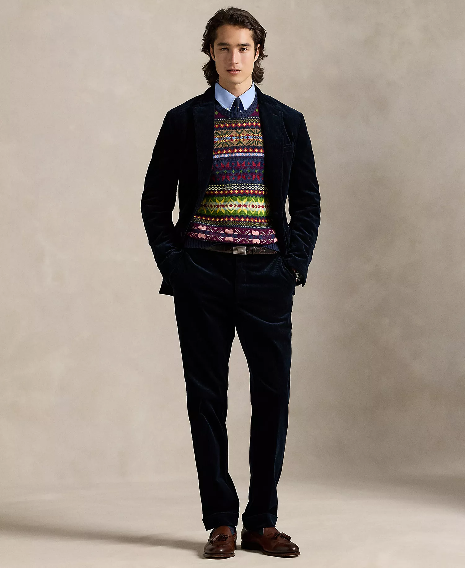 Men's Stretch Corduroy Suit Trousers - Collection Navy - 40x30