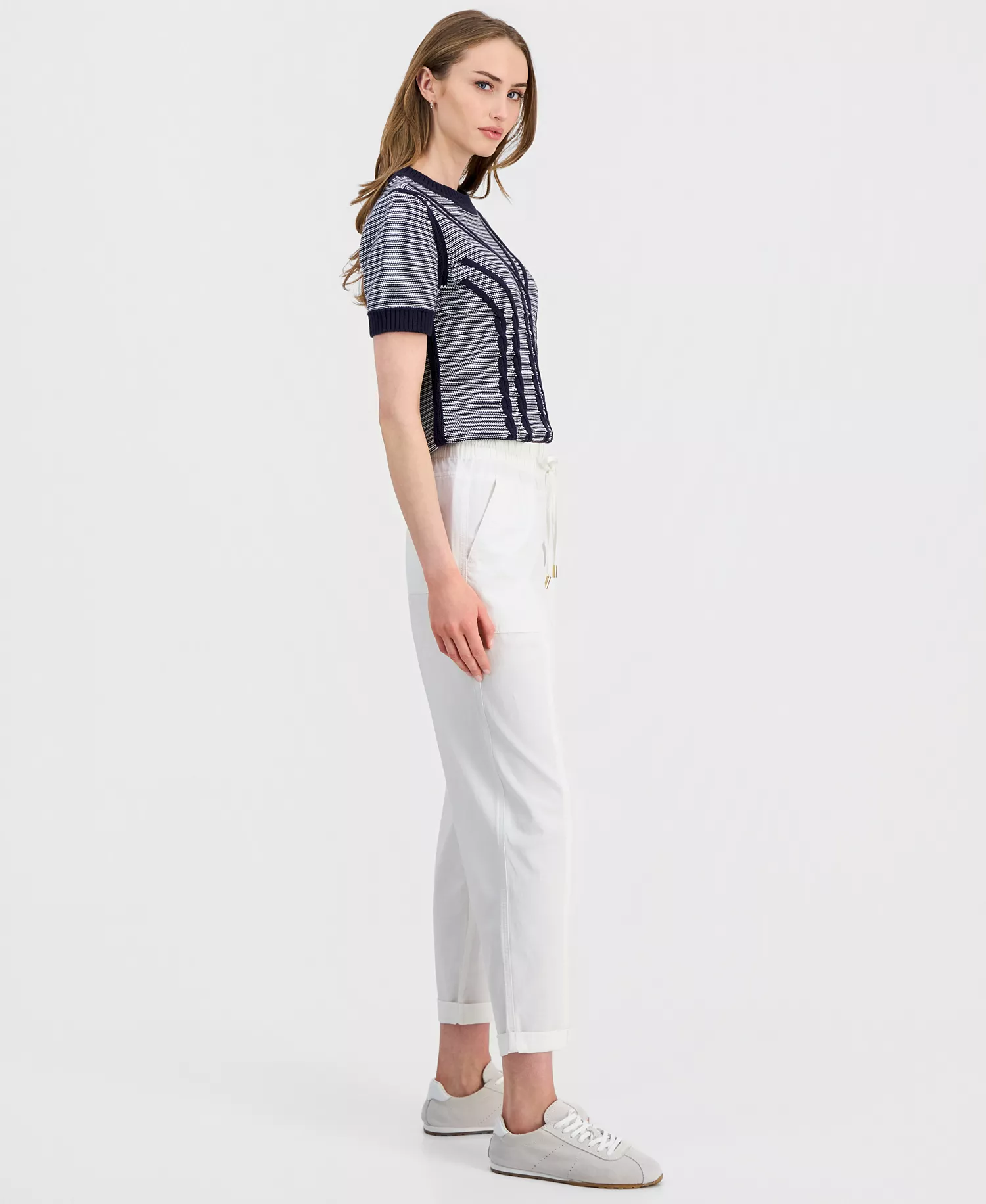 Jeans Women's Solid Cuffed Pull-On Pants - Brt White - L