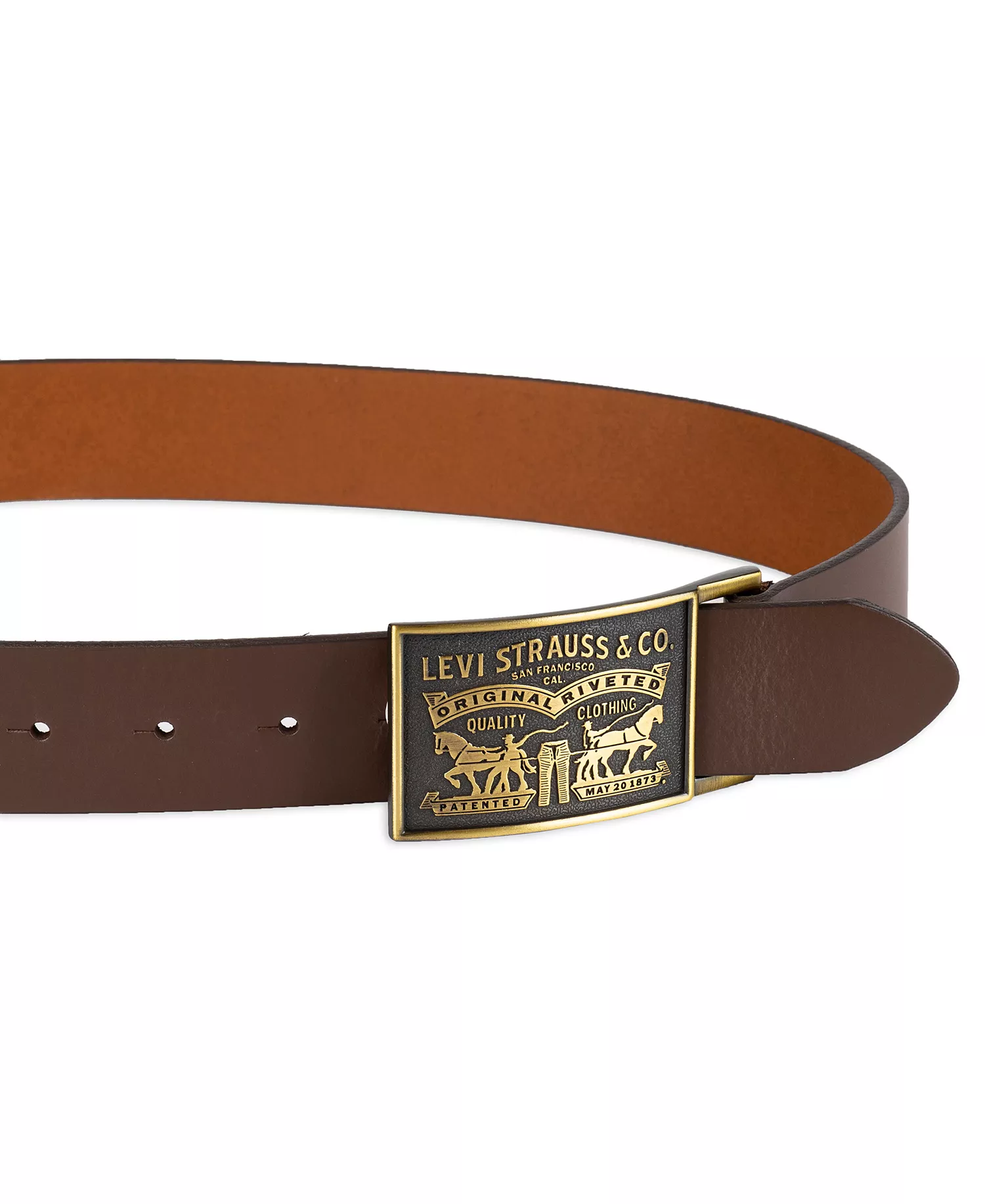 Men's Western Leather Belt with Removable Plaque Buckle - Brown - L (38-40)