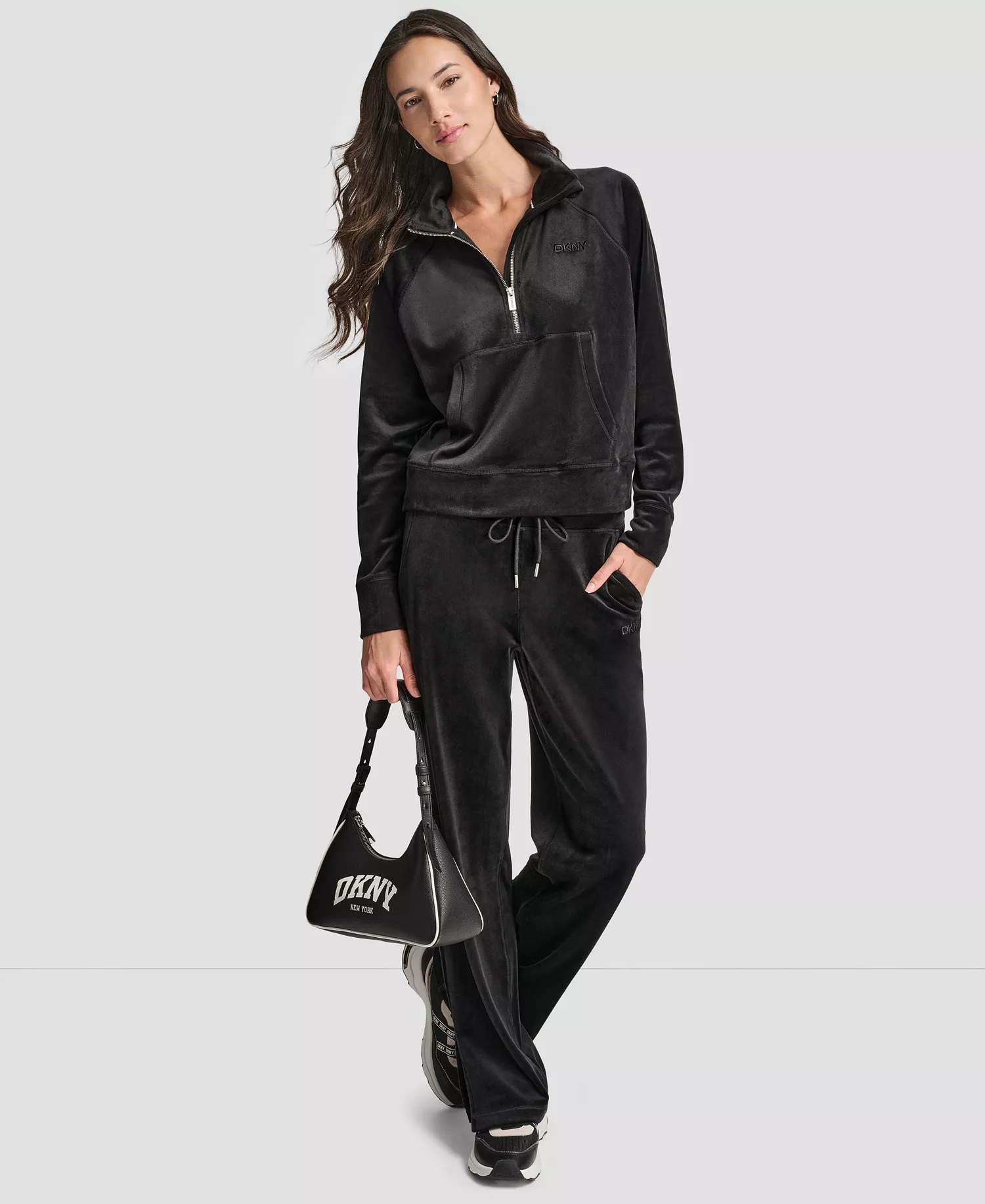 Women's Platinum Velour Embroidered Logo Sweatshirt - Black - L