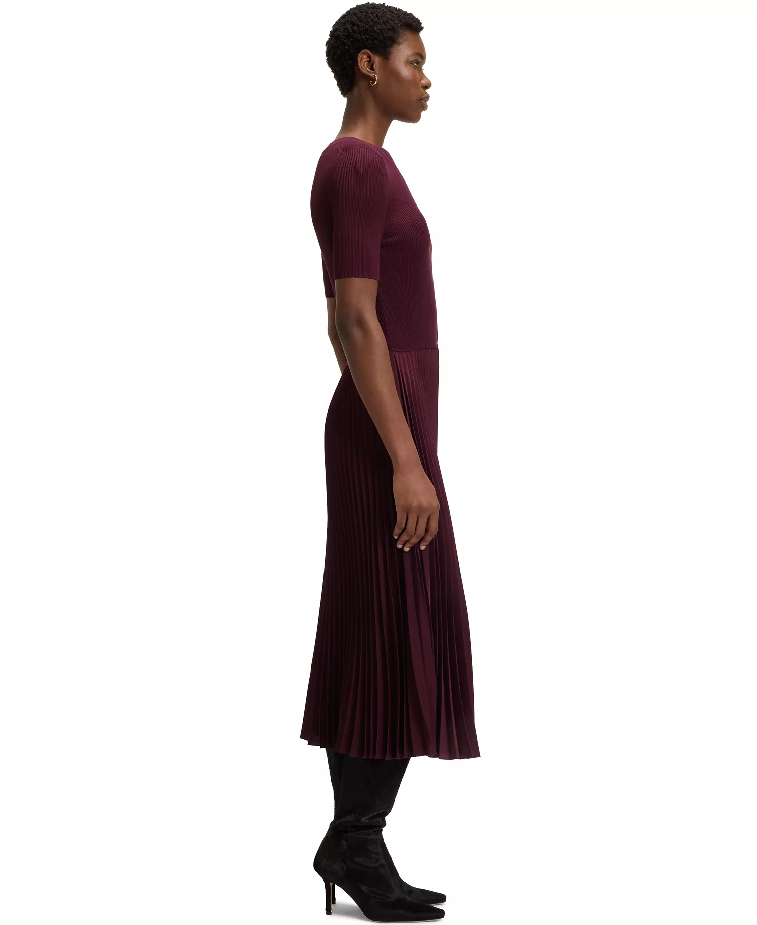 Women's Mixed-Material Dress - Purple - L