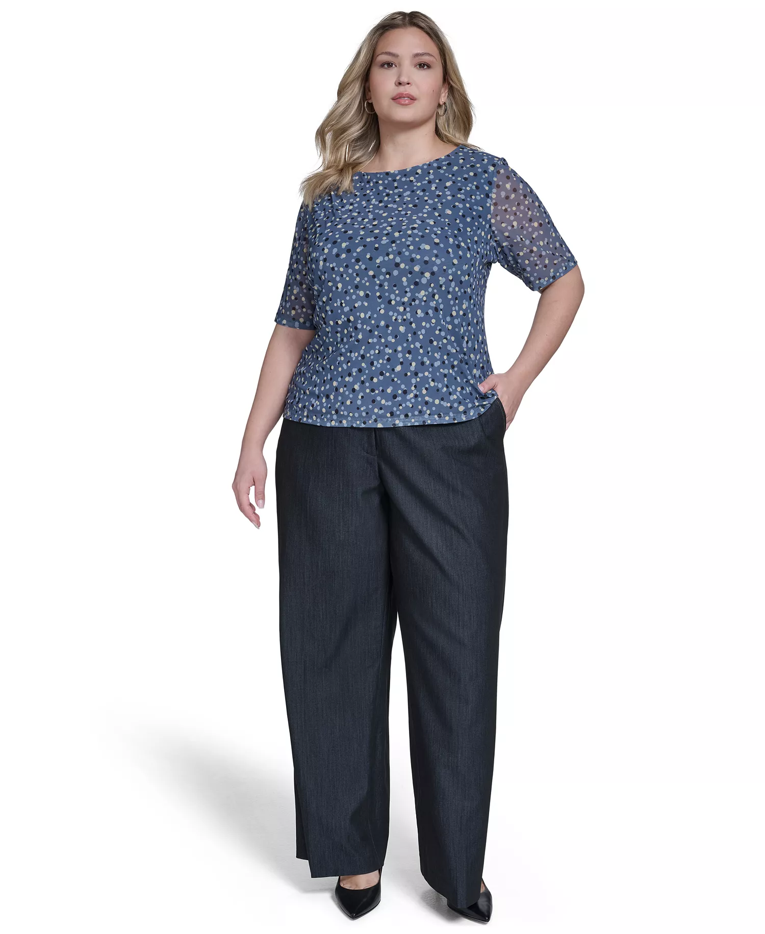 Plus Size Printed Gathered Shoulder Top - Flint Multi - 1X