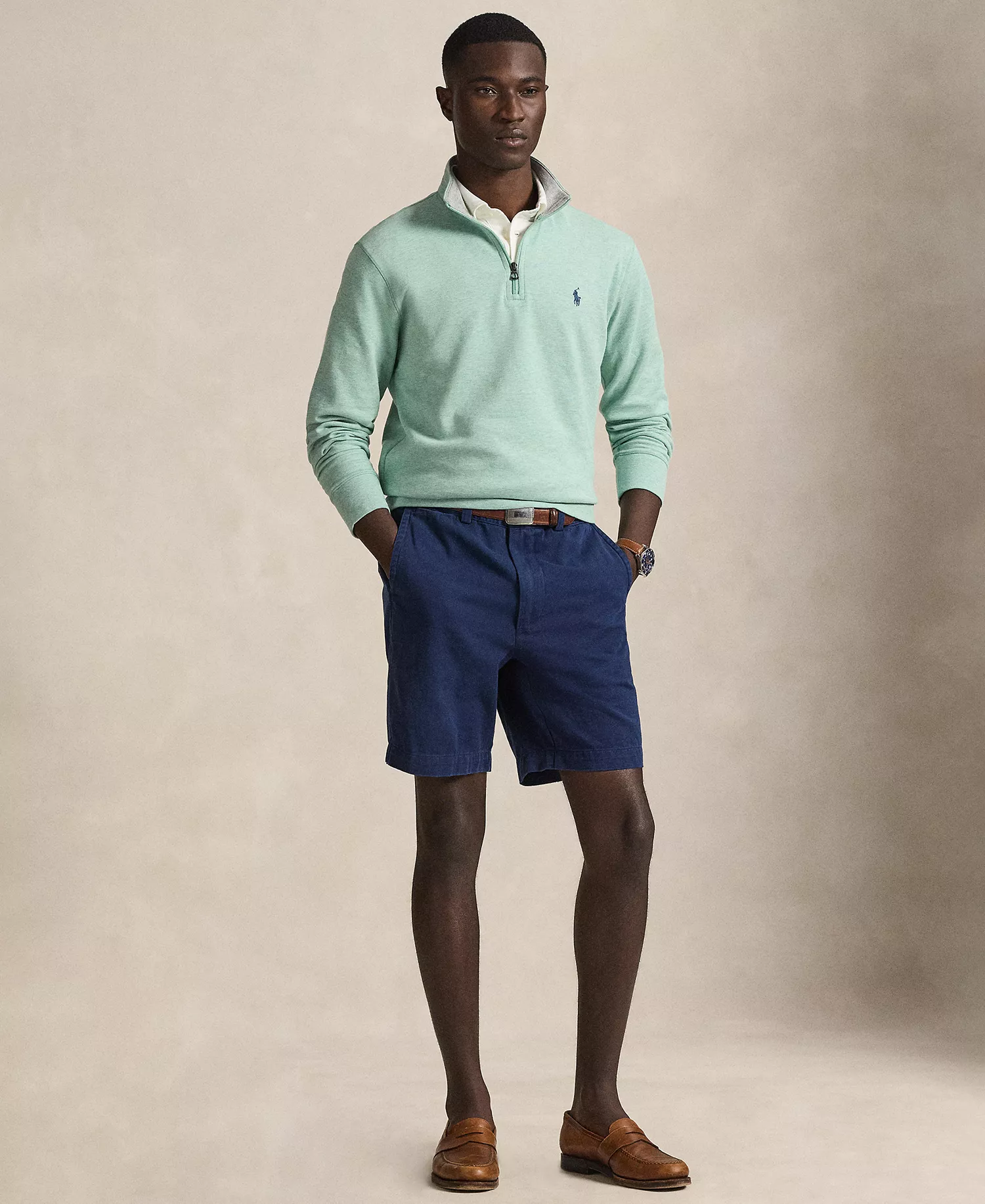 Men's Quarter-Zip Pull-On Sweater - Celadon Heather - 2XL