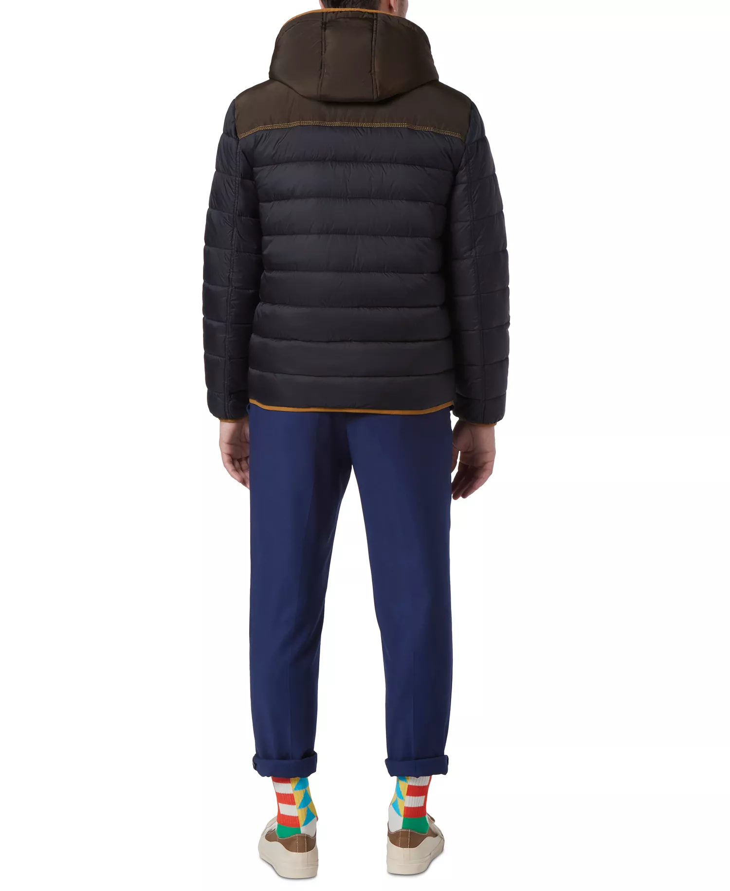 Men's Malone Mixed-Media Colorblocked Packable Hooded Jacket - Black - L