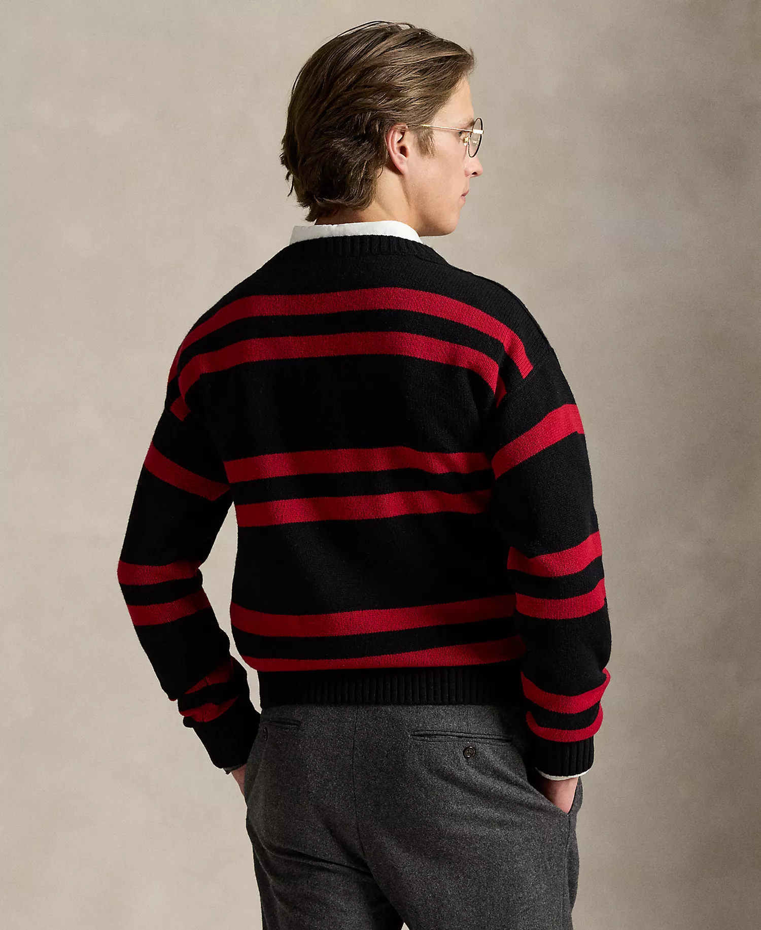 Men's Striped Wool Sweater - Polo Black Combo - 2XL