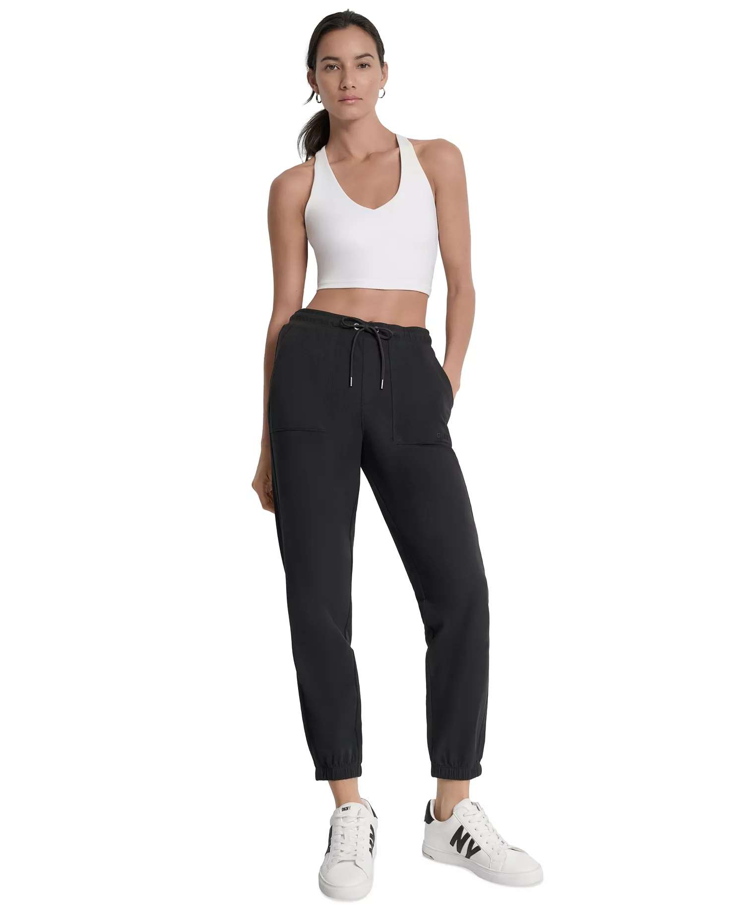 Women's Cotton-Blend Tie-Waist Joggers - Black - L