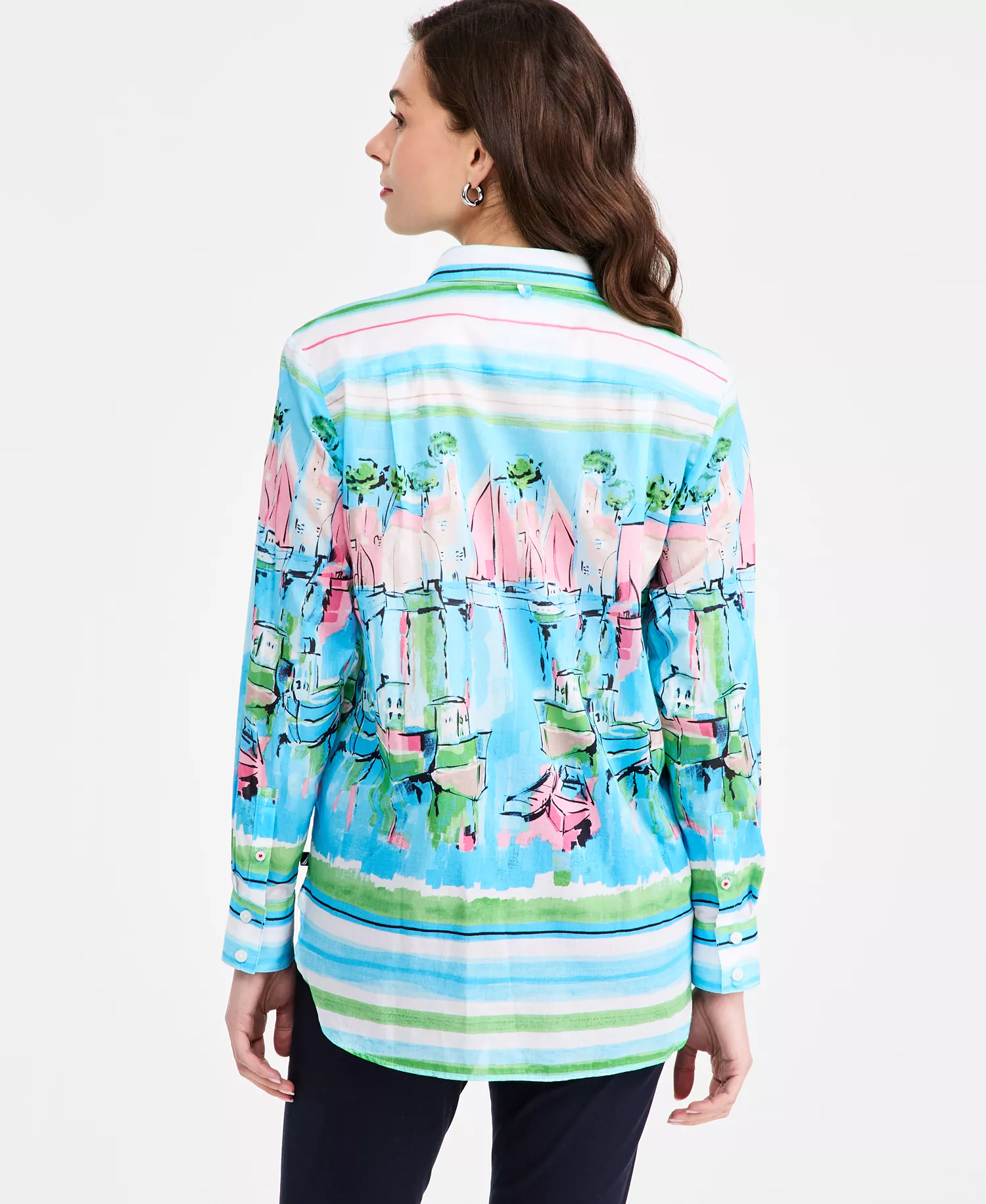 Women's Cotton Scenic Blouse - Pink Multi - L