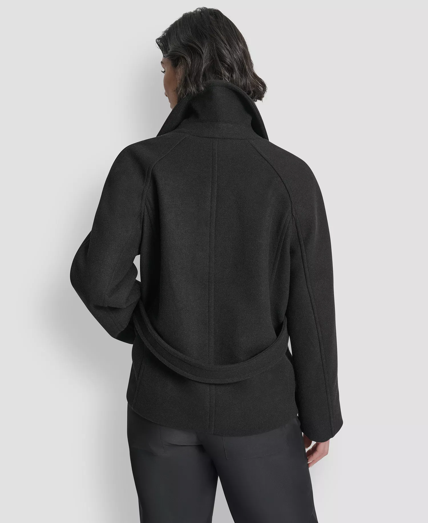 Women's Short Double Breasted Collared Coat - Black - L