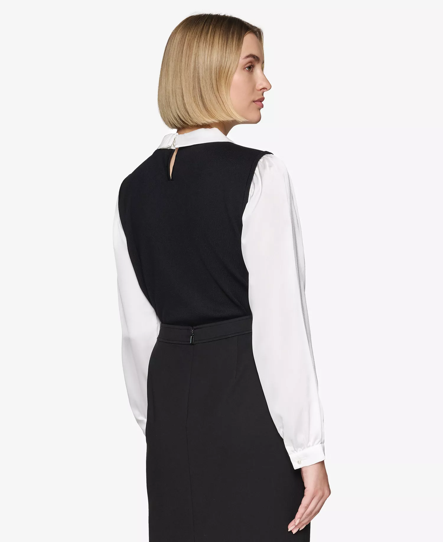 Women's Layered-Look Charm Logo Sweater Top - Blk/wht - L