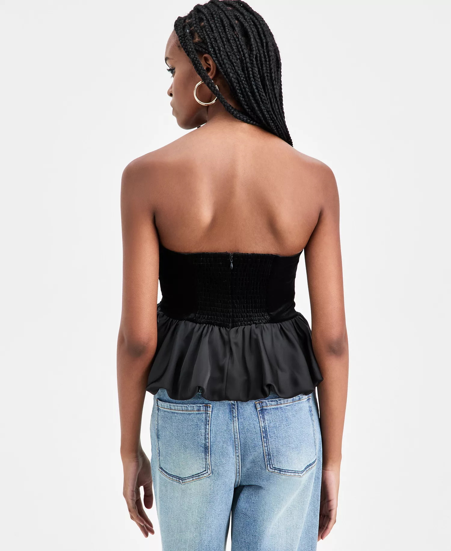 Women's Velvet Peplum Corset Strapless Top, Macy's Exclusive  - Deep Black - L