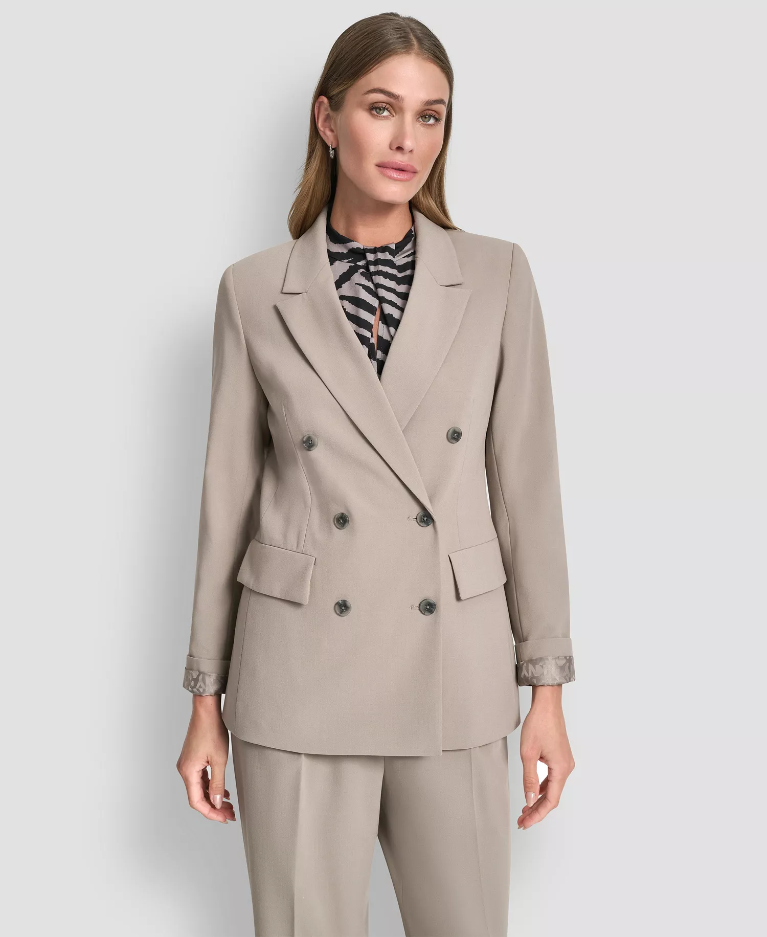 Women's Three-Button Double Breasted Blazer - Tan - 0