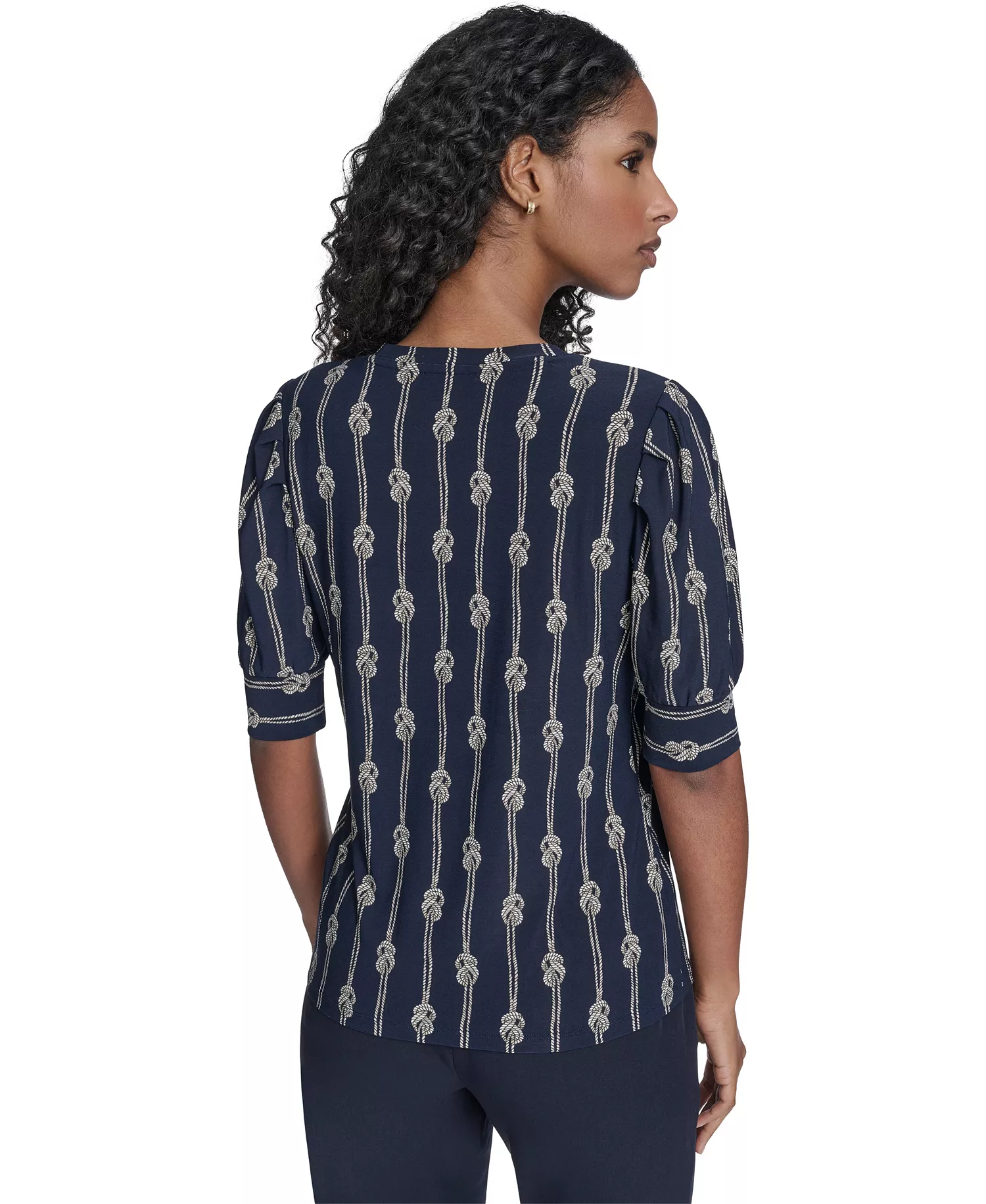 Women's Rope Knot Short Sleeve Crewneck Top - Midnight Multi - L