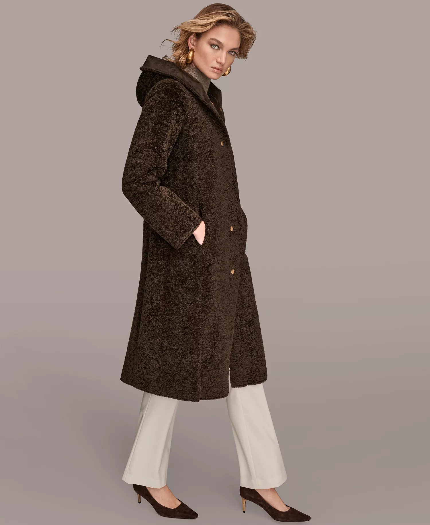 Women's Hooded Maxi Coat - Chocolate - S