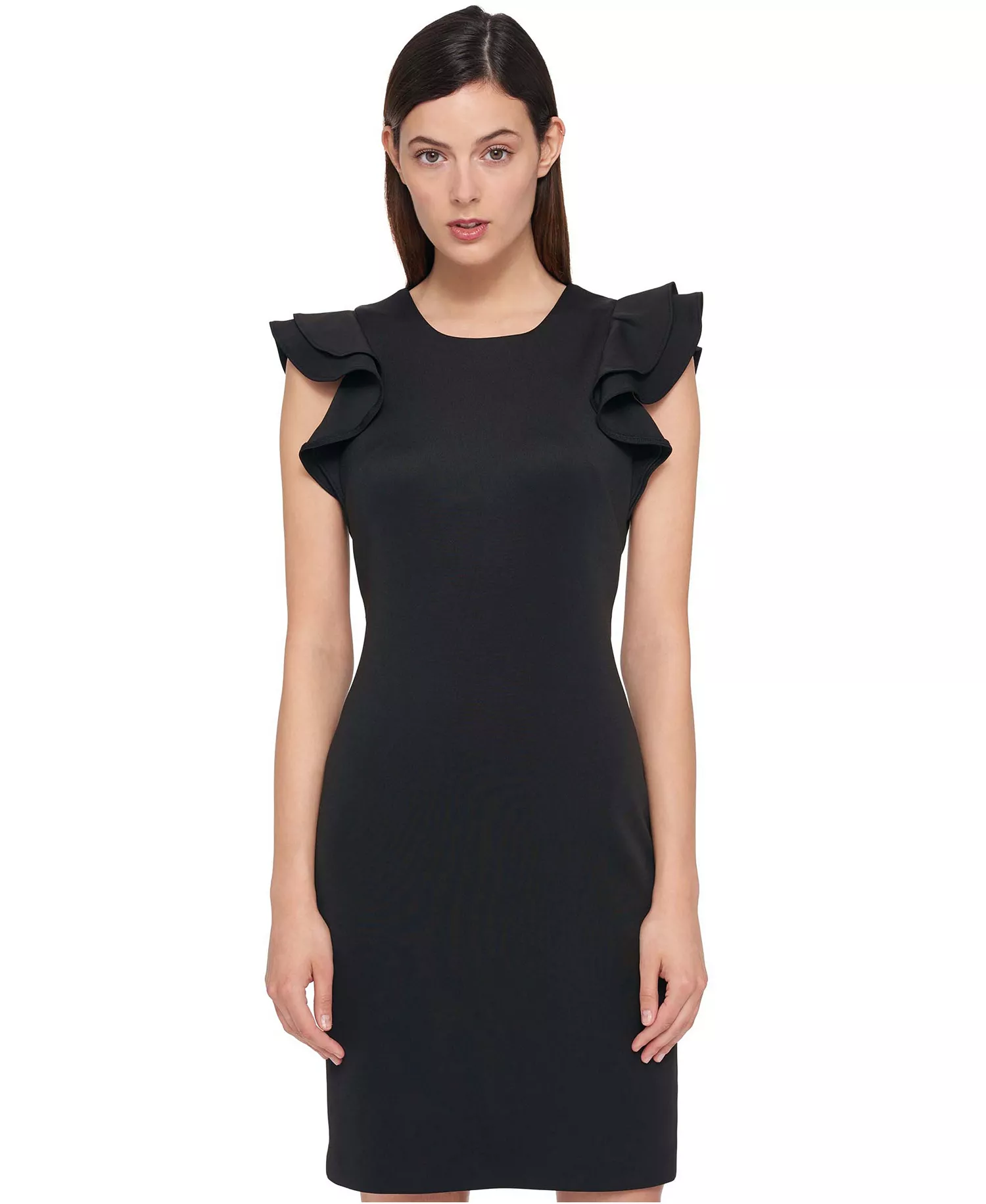 Women's Ruffle-Sleeve Sheath Dress - Black - 10